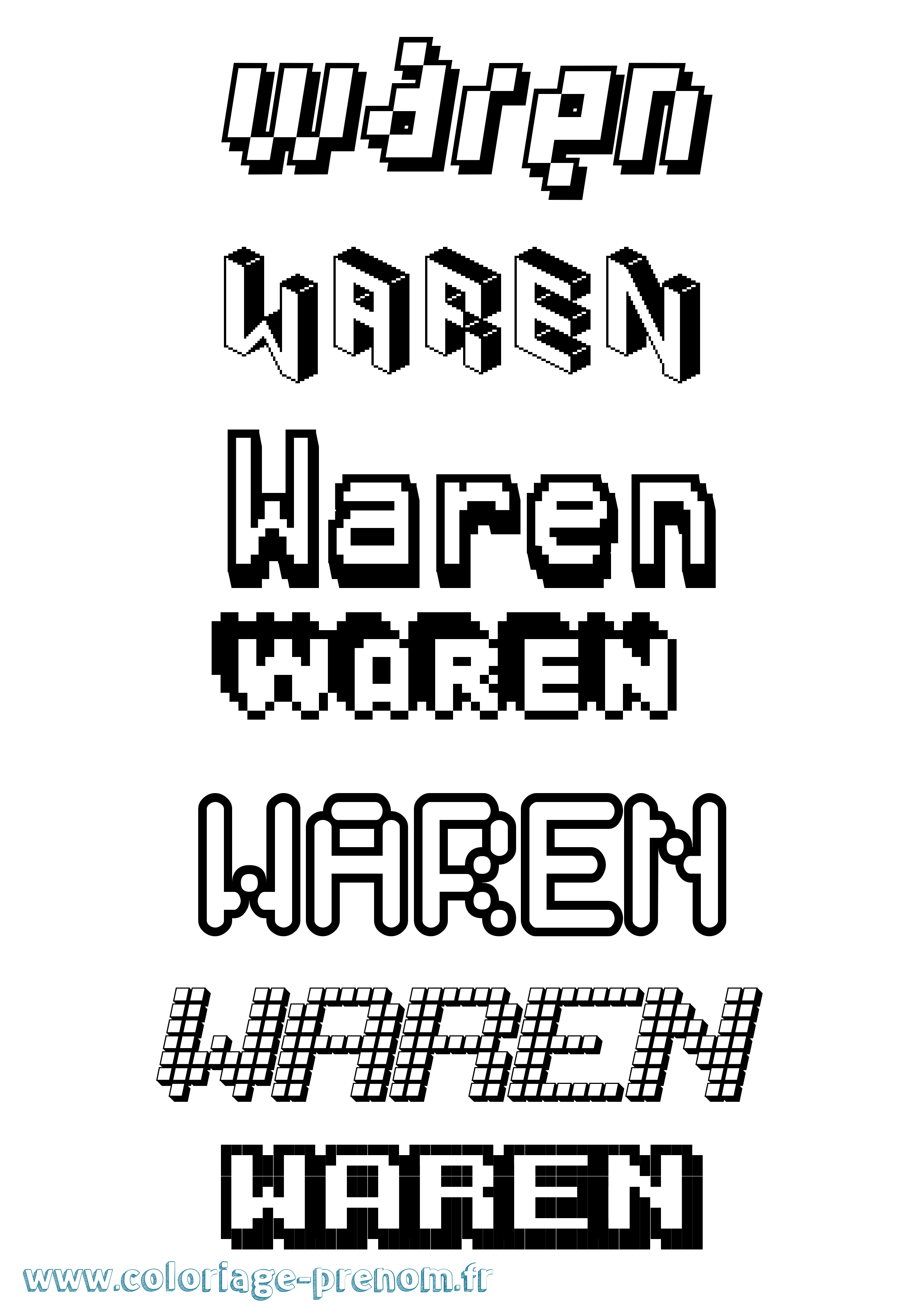 Coloriage Waren Pixel Coloriage prénom Waren Pixel