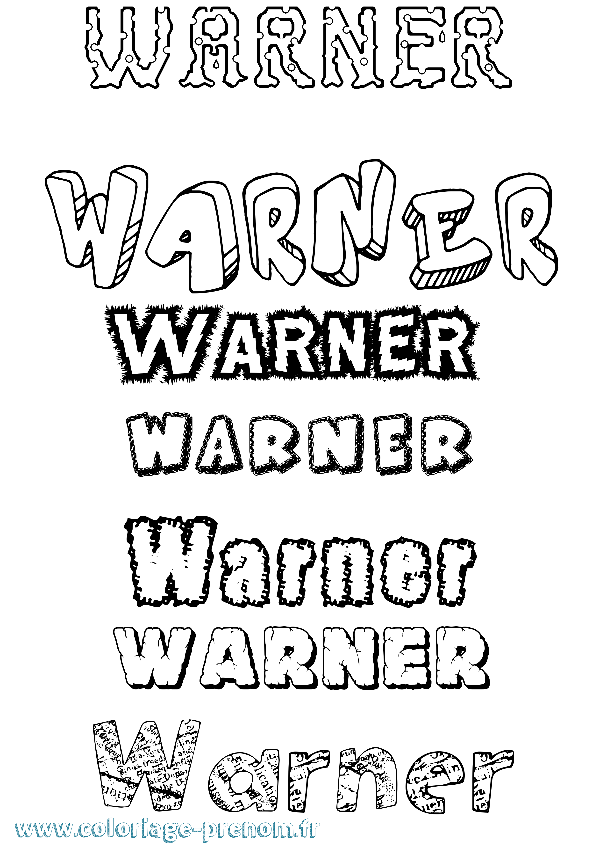 Coloriage Warner Destructuré Coloriage prénom Warner Destructuré