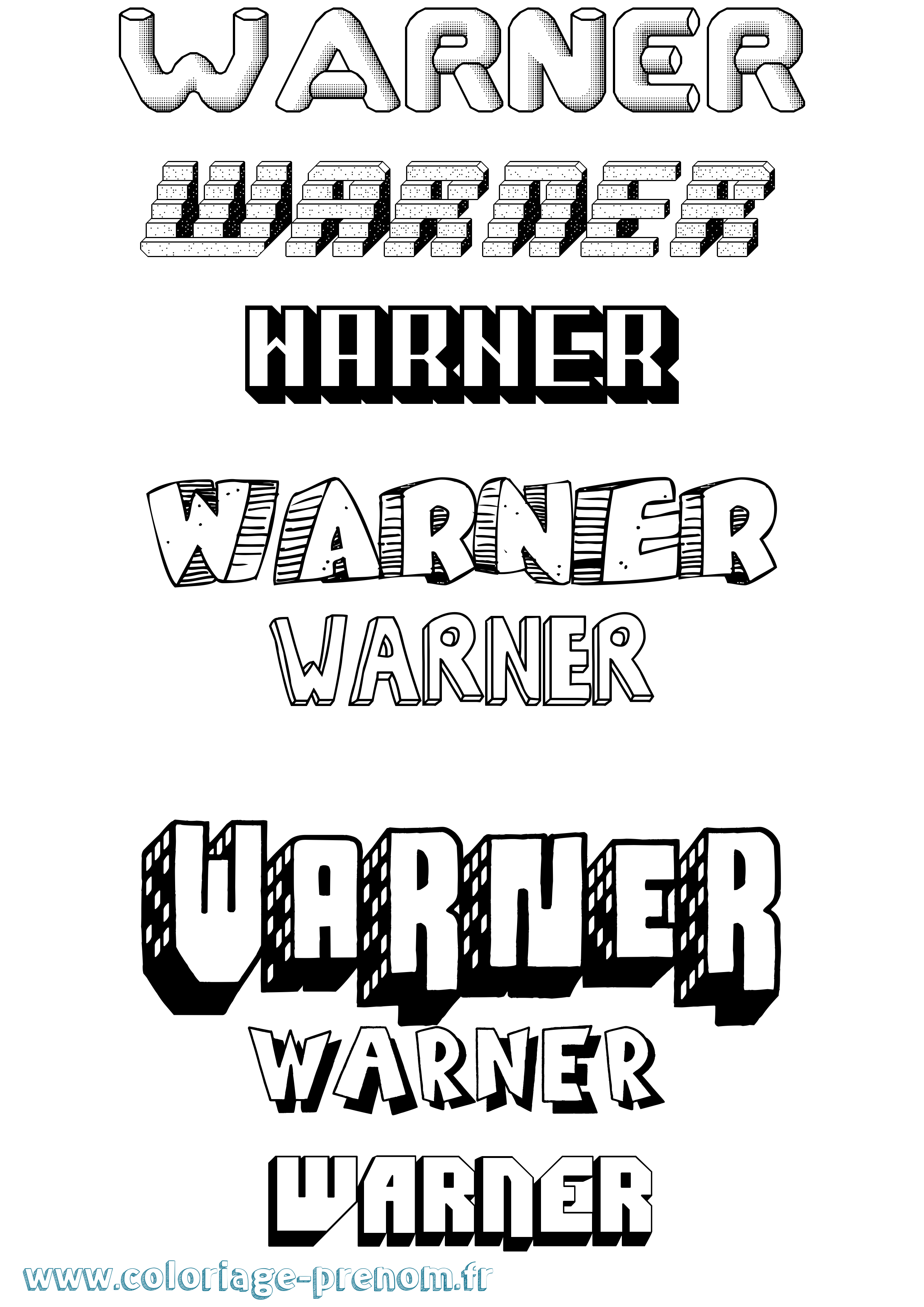 Coloriage Warner Effet 3D Coloriage prénom Warner Effet 3D