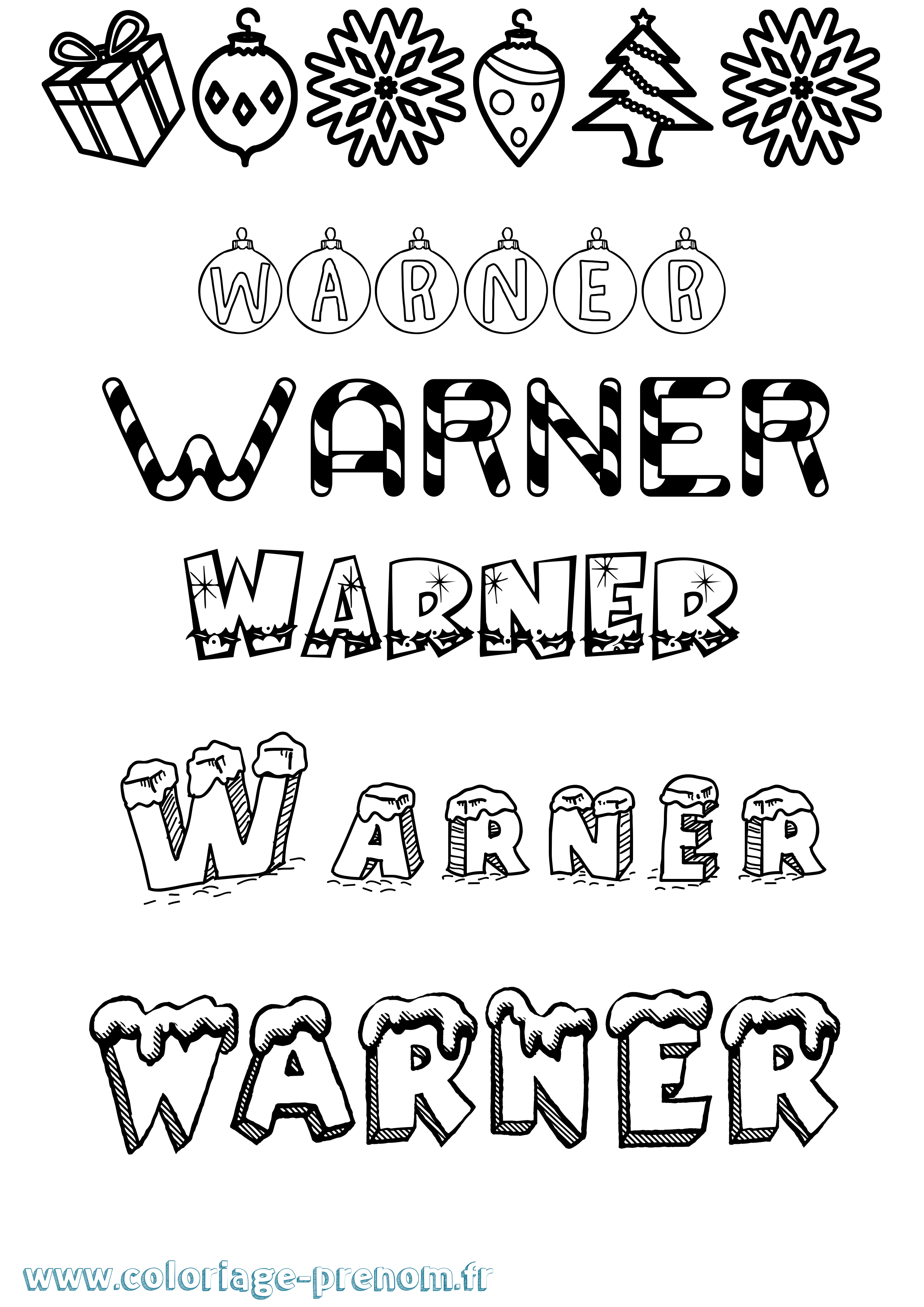 Coloriage Warner Noël Coloriage prénom Warner Noël