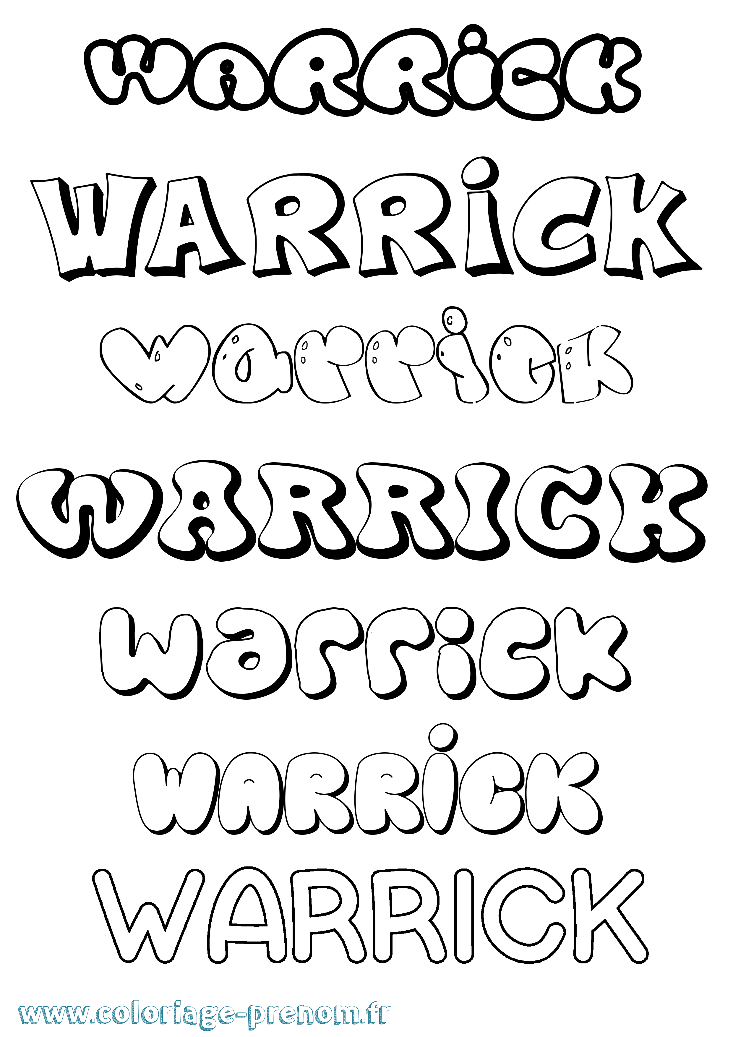 Coloriage Warrick Bubble Coloriage prénom Warrick Bubble