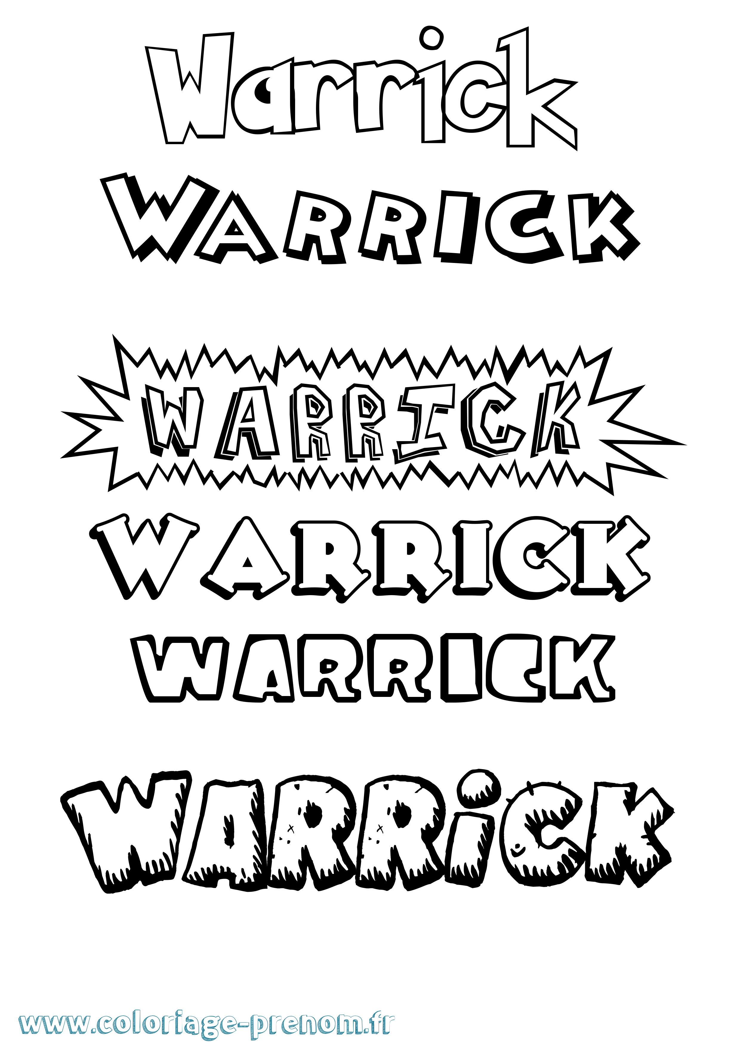 Coloriage Warrick Dessin Animé Coloriage prénom Warrick Dessin Animé