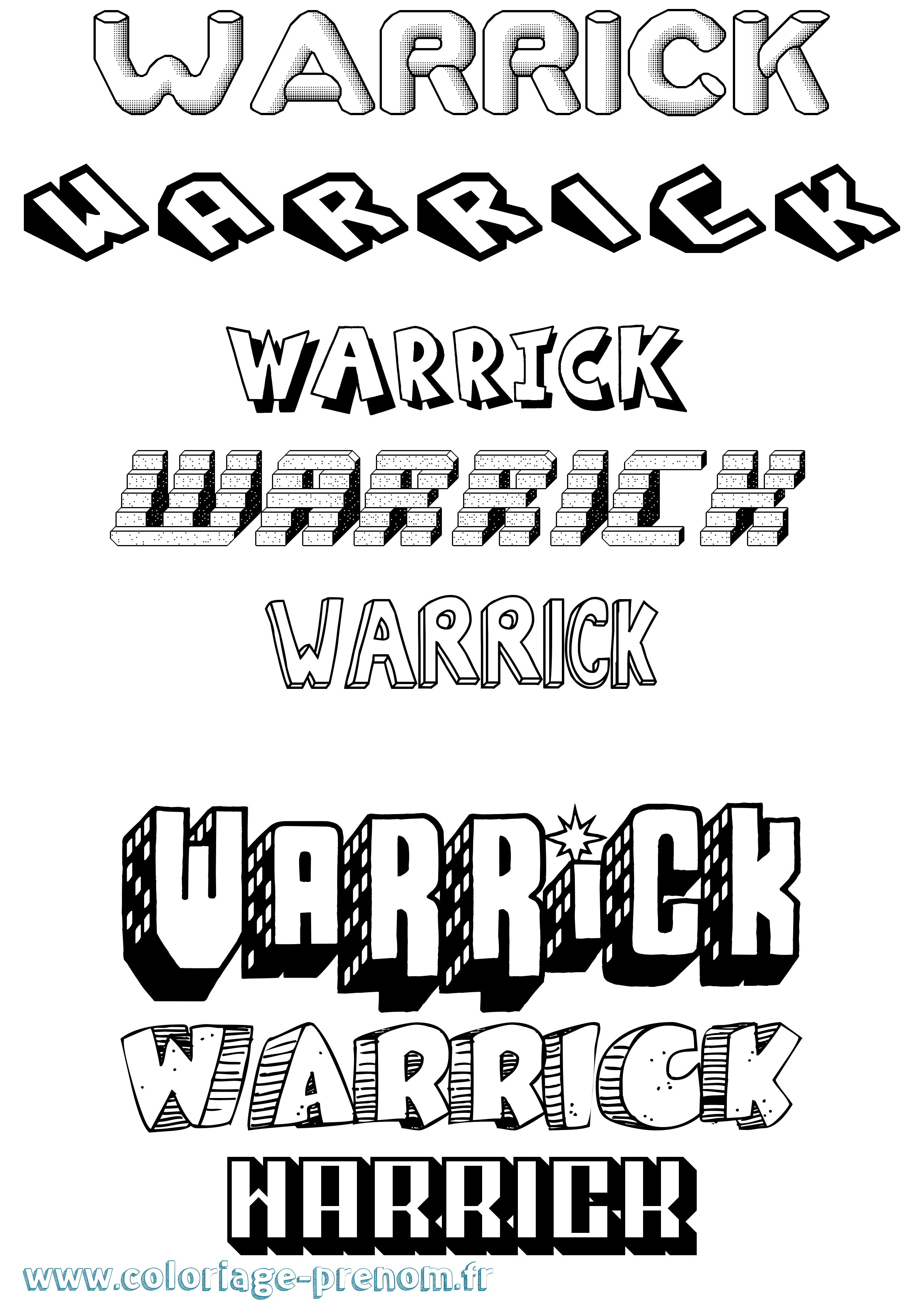 Coloriage Warrick Effet 3D Coloriage prénom Warrick Effet 3D