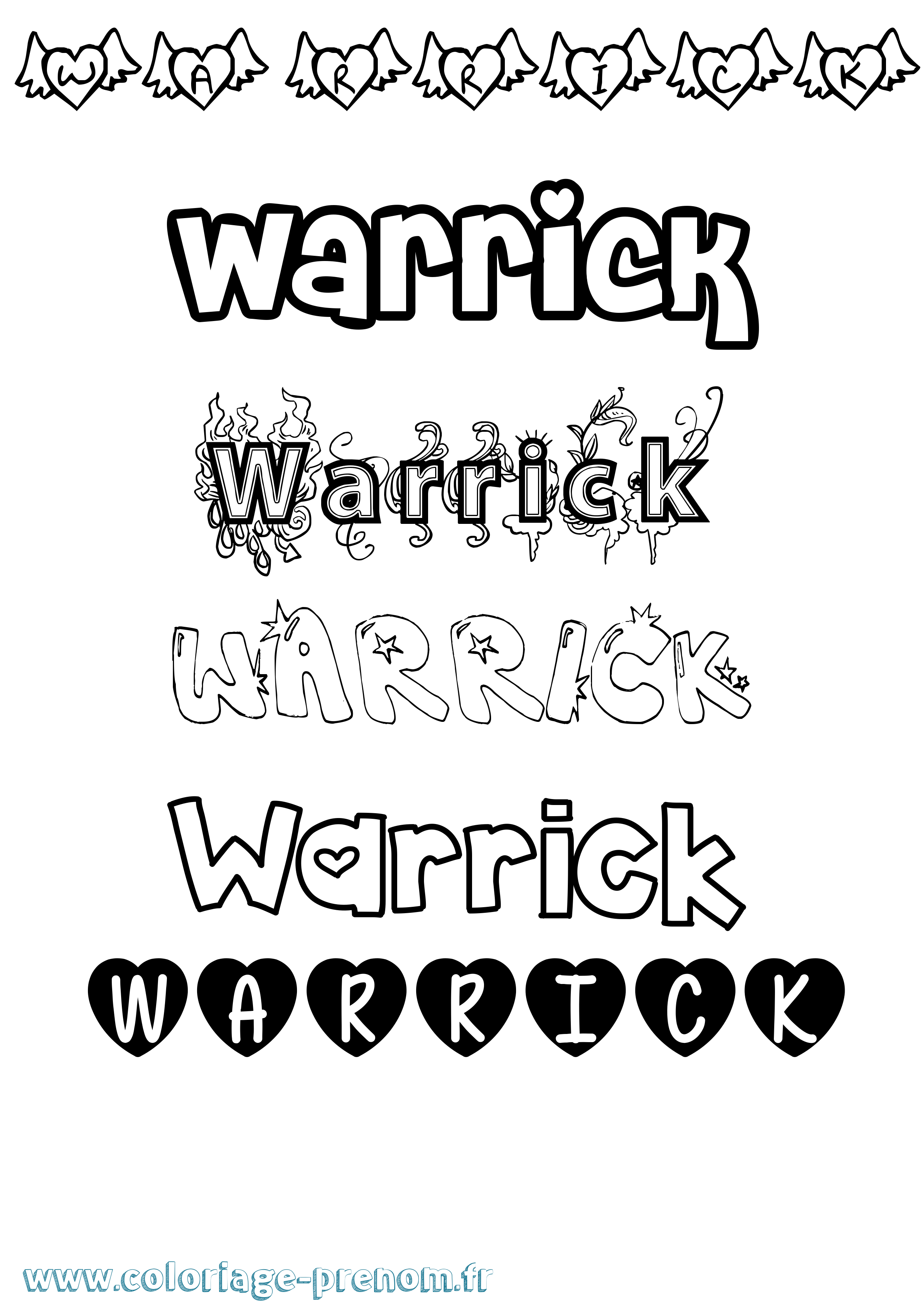 Coloriage Warrick Girly Coloriage prénom Warrick Girly