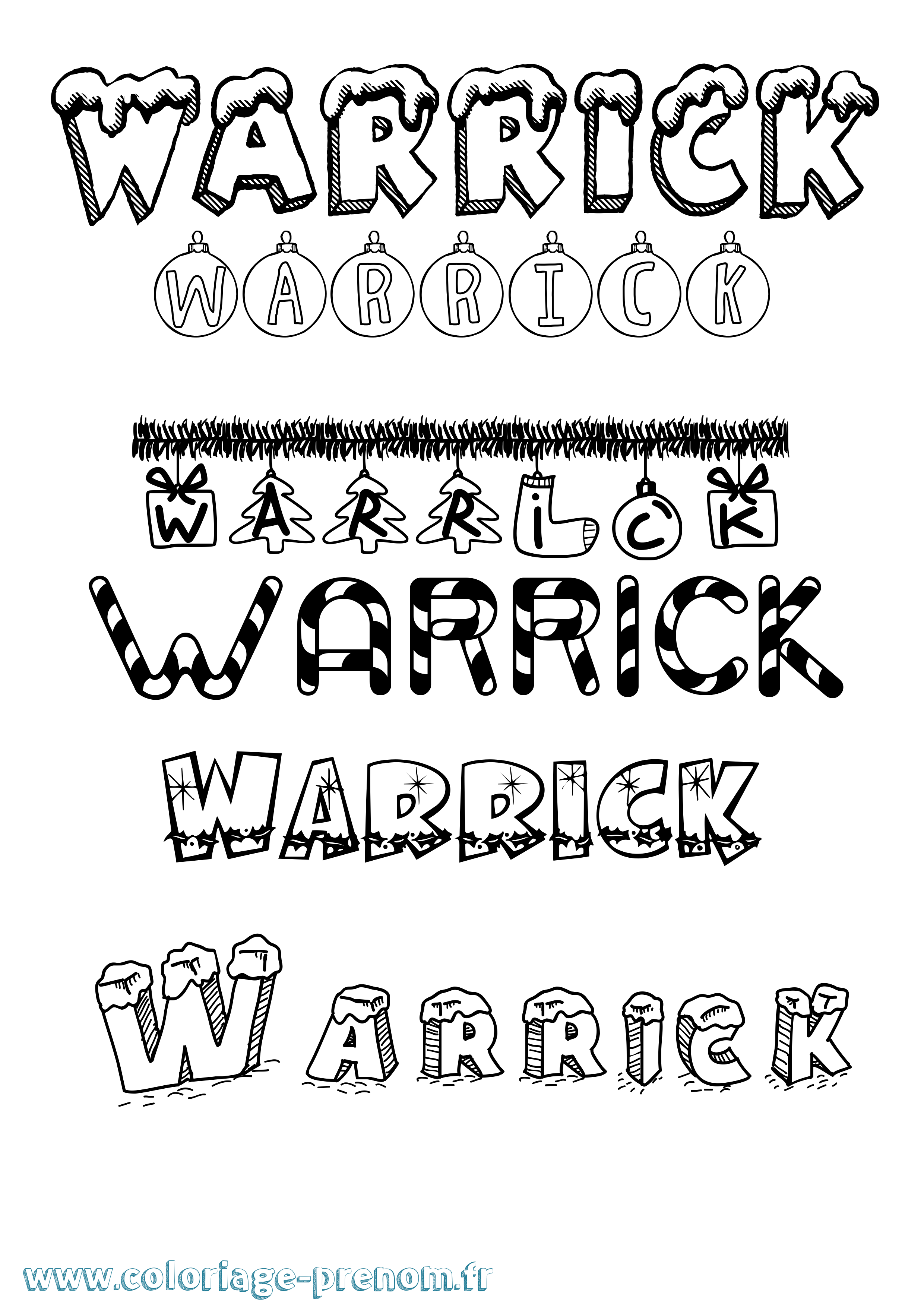 Coloriage Warrick Noël Coloriage prénom Warrick Noël