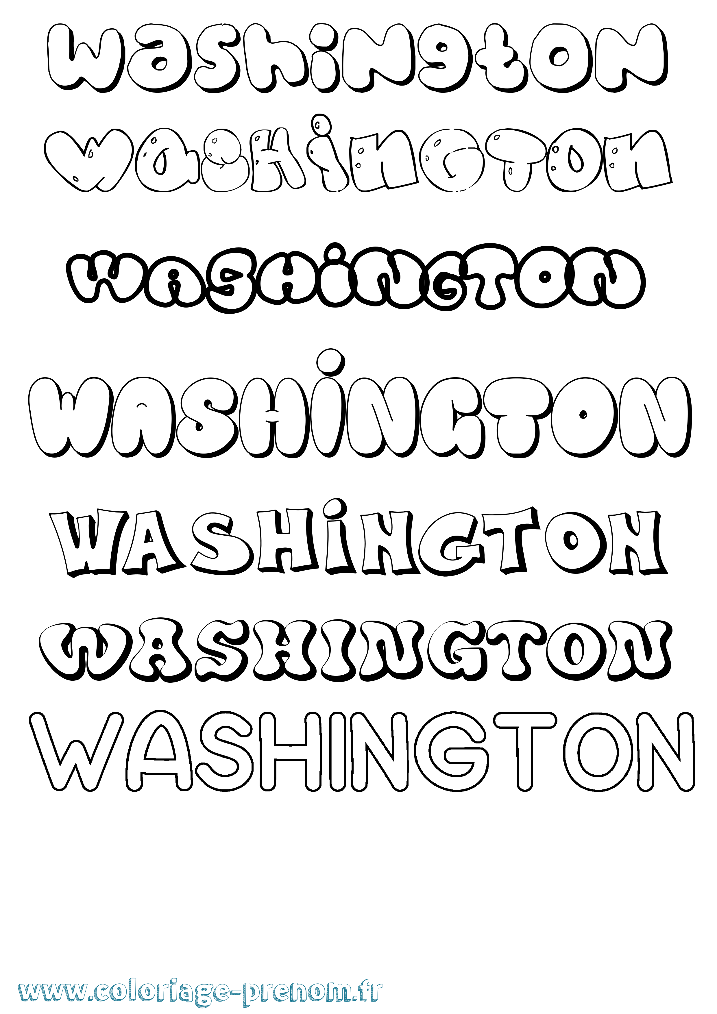 Coloriage Washington Bubble Coloriage prénom Washington Bubble