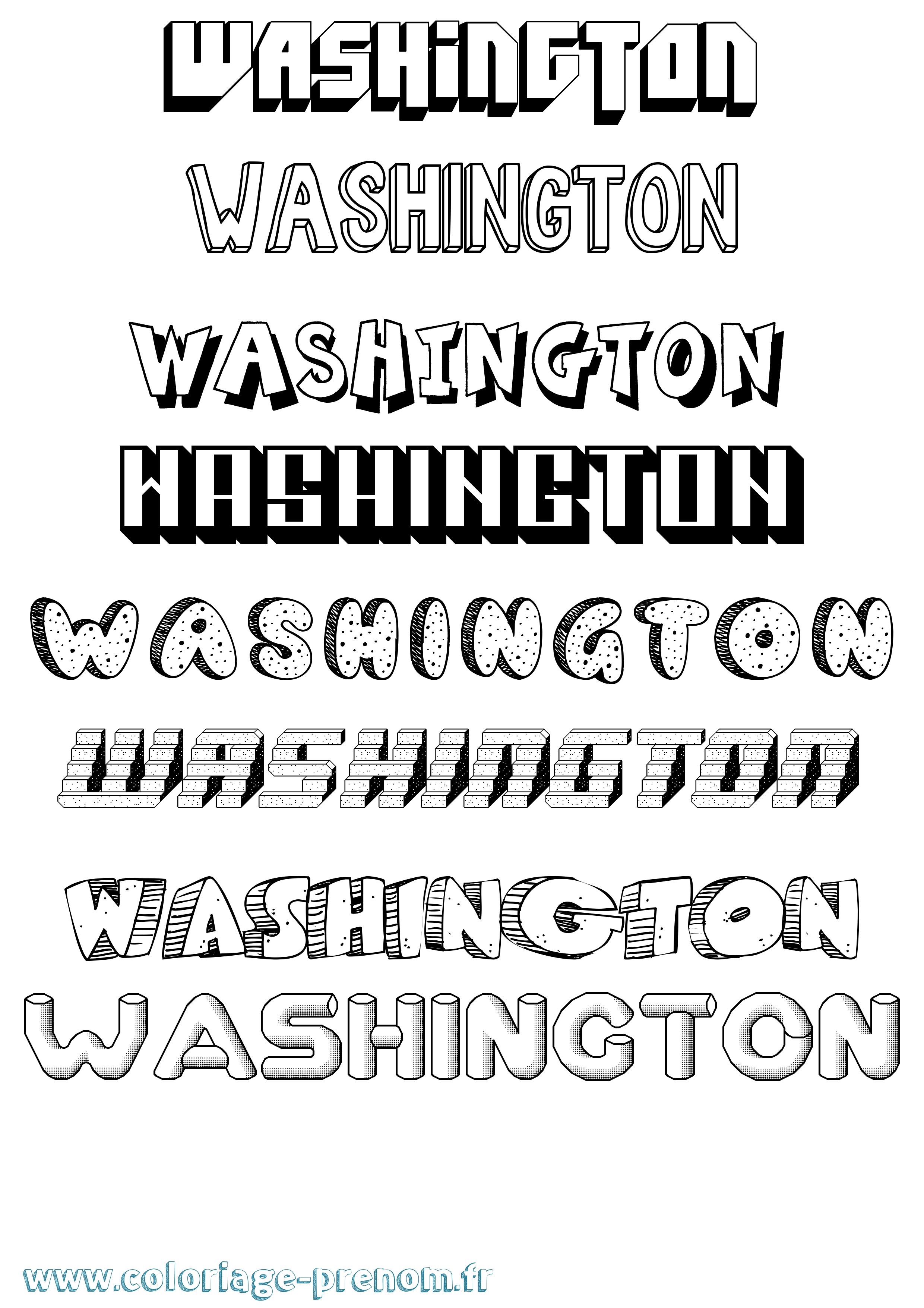 Coloriage Washington Effet 3D Coloriage prénom Washington Effet 3D