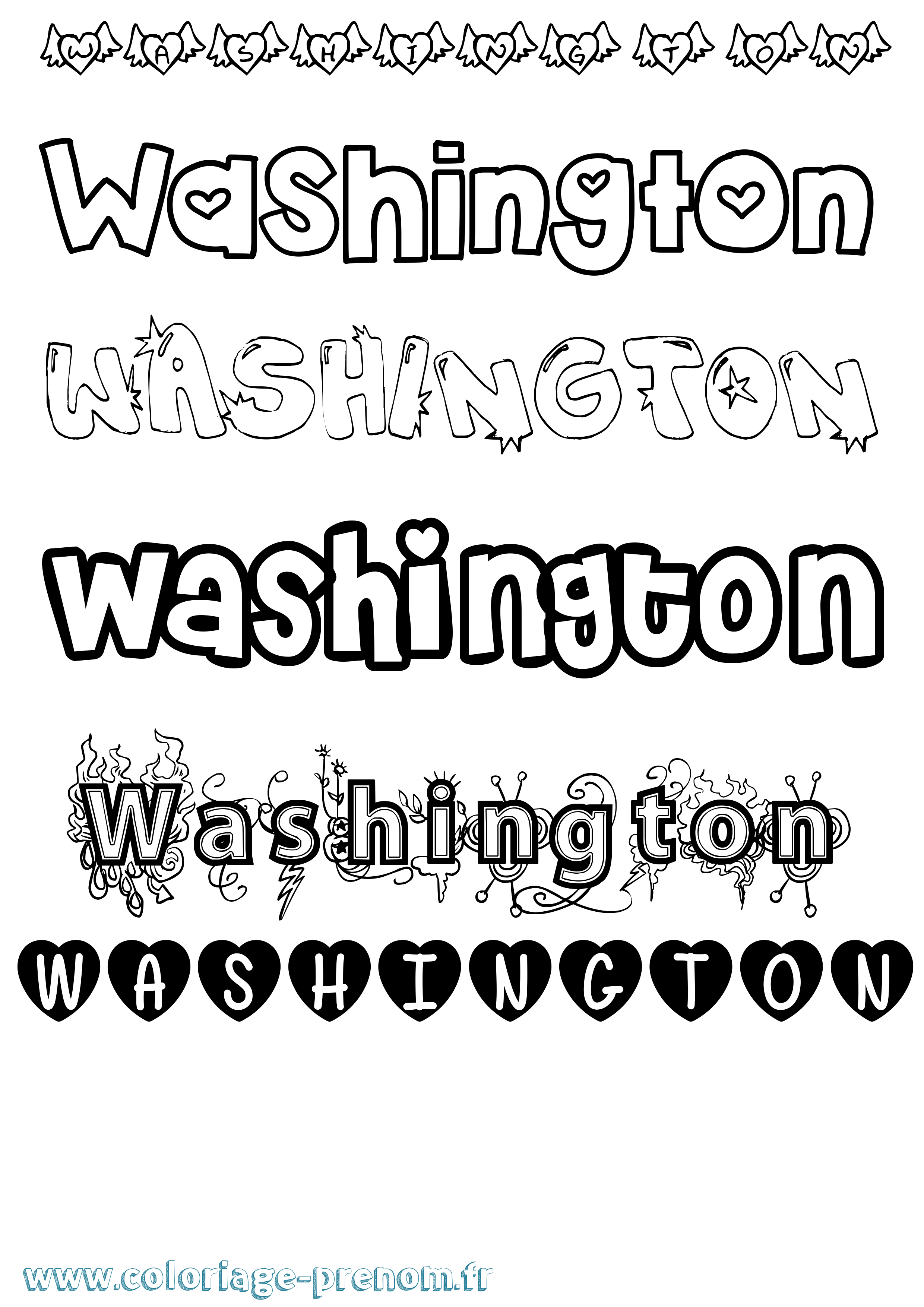 Coloriage Washington Girly Coloriage prénom Washington Girly