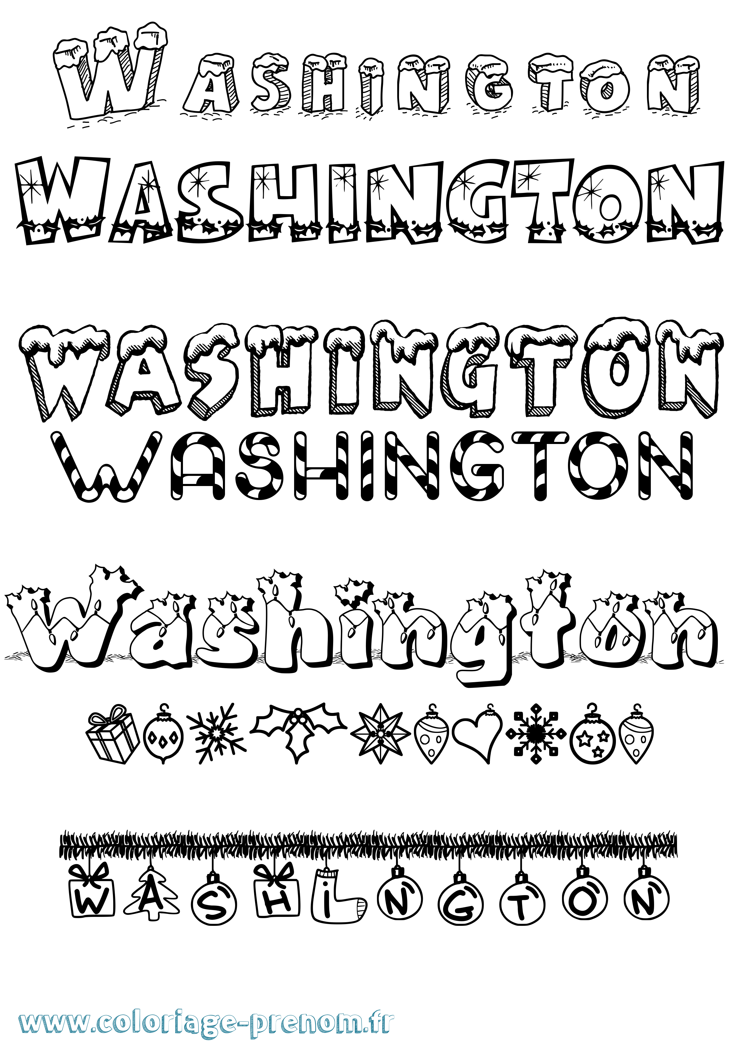 Coloriage Washington Noël Coloriage prénom Washington Noël