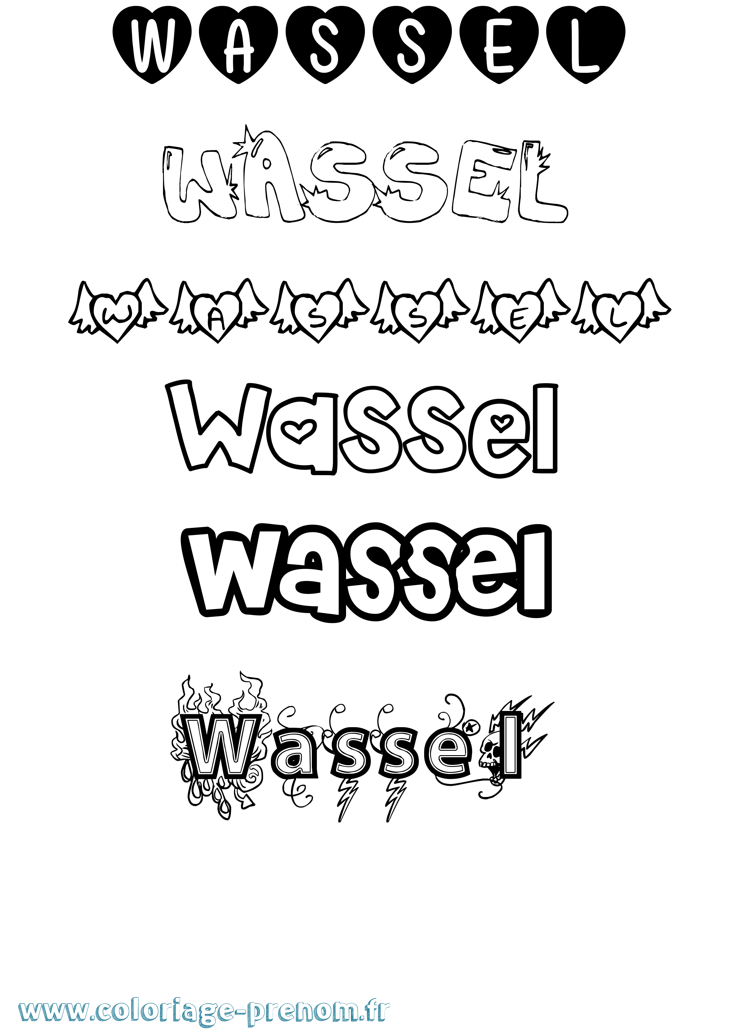 Coloriage Wassel Girly Coloriage prénom Wassel Girly