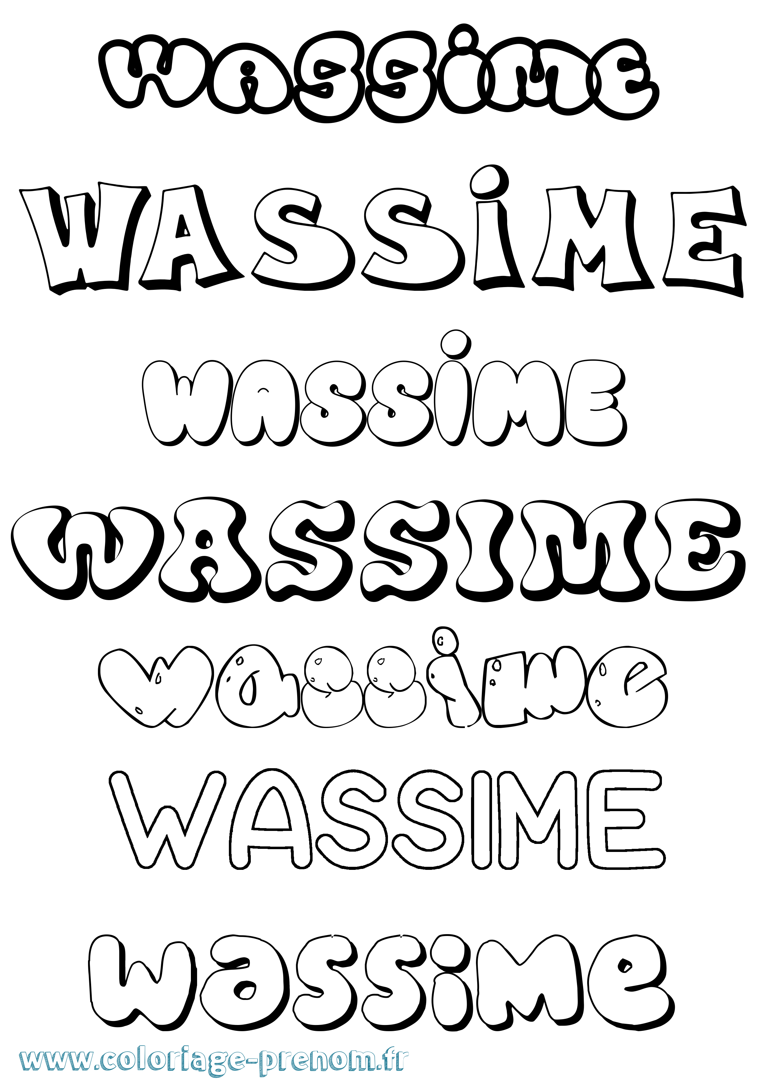 Coloriage Wassime Bubble Coloriage prénom Wassime Bubble