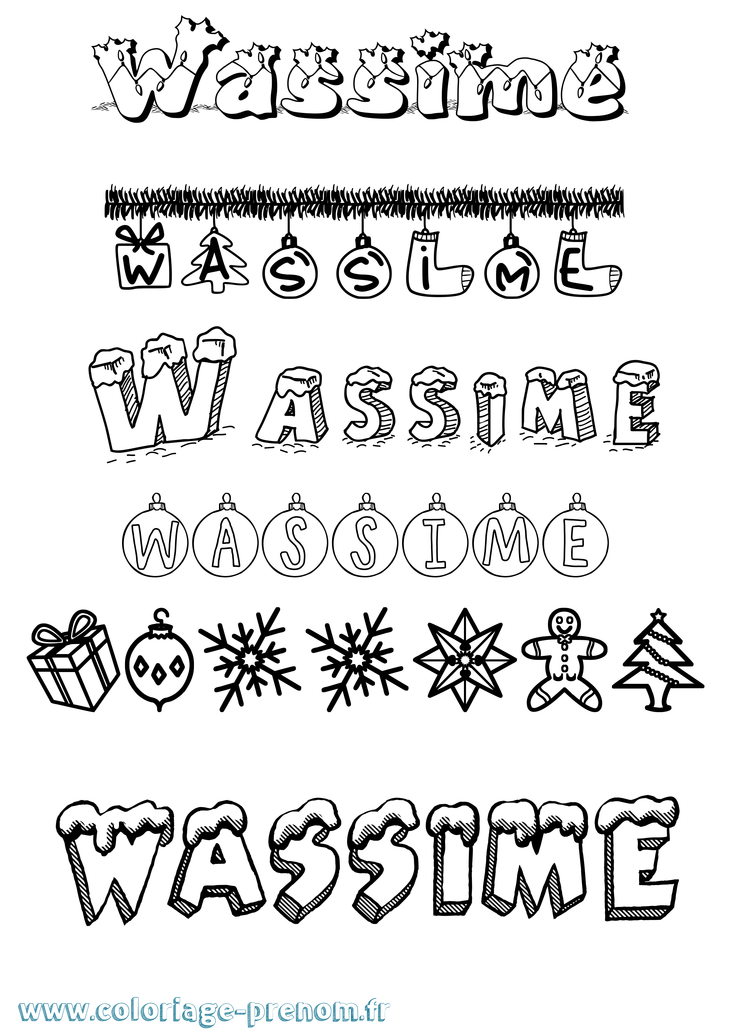 Coloriage Wassime Noël Coloriage prénom Wassime Noël
