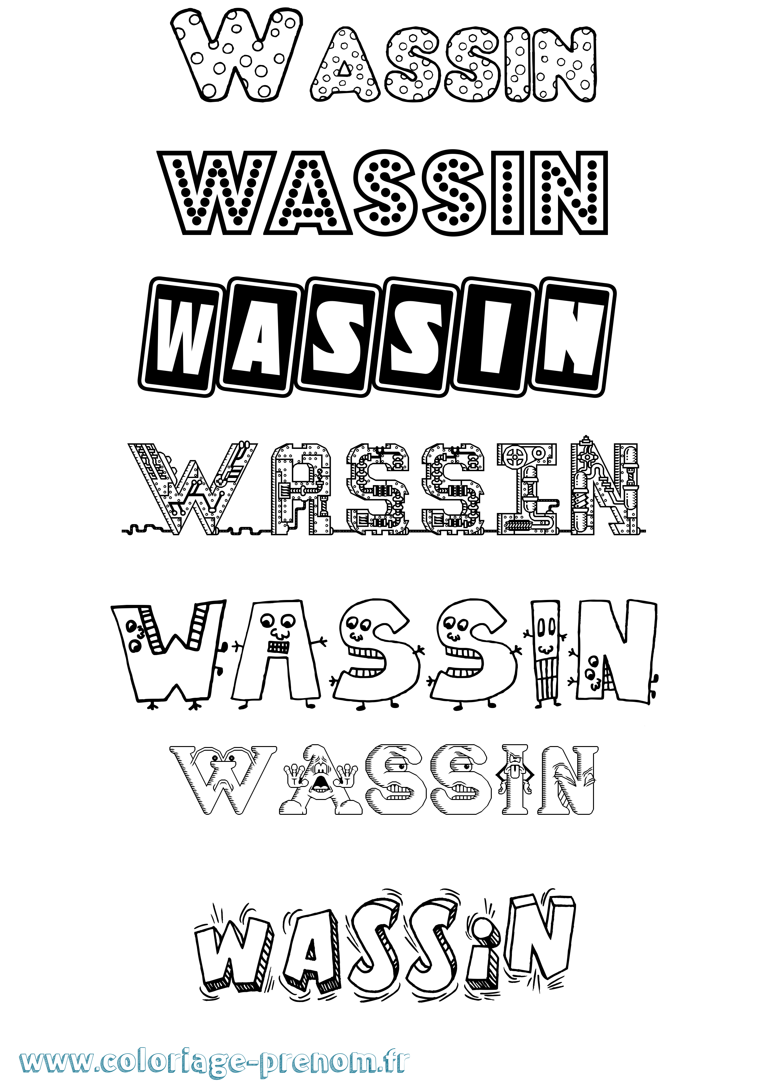 Coloriage Wassin Fun Coloriage prénom Wassin Fun