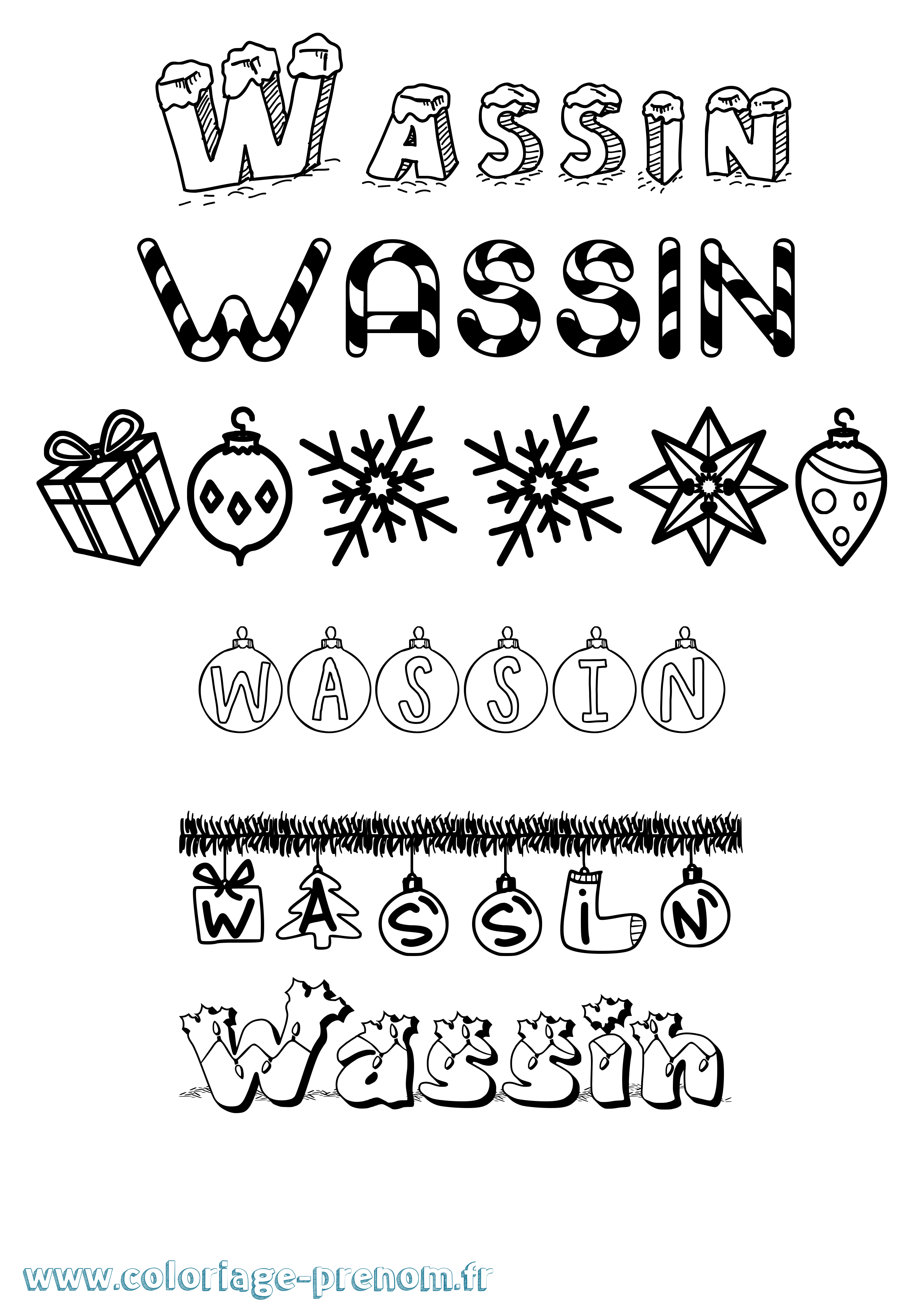 Coloriage Wassin Noël Coloriage prénom Wassin Noël