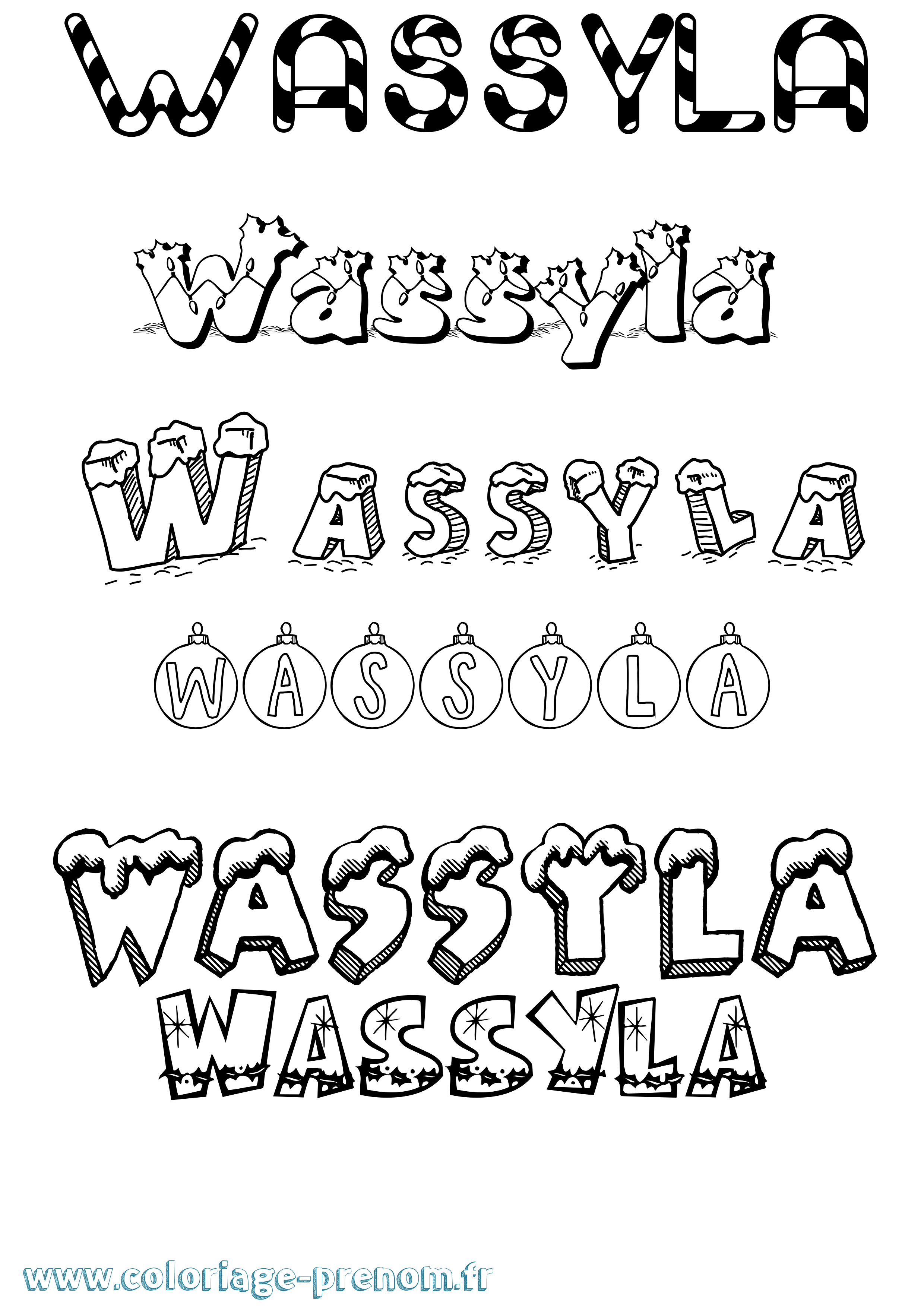 Coloriage Wassyla Noël Coloriage prénom Wassyla Noël