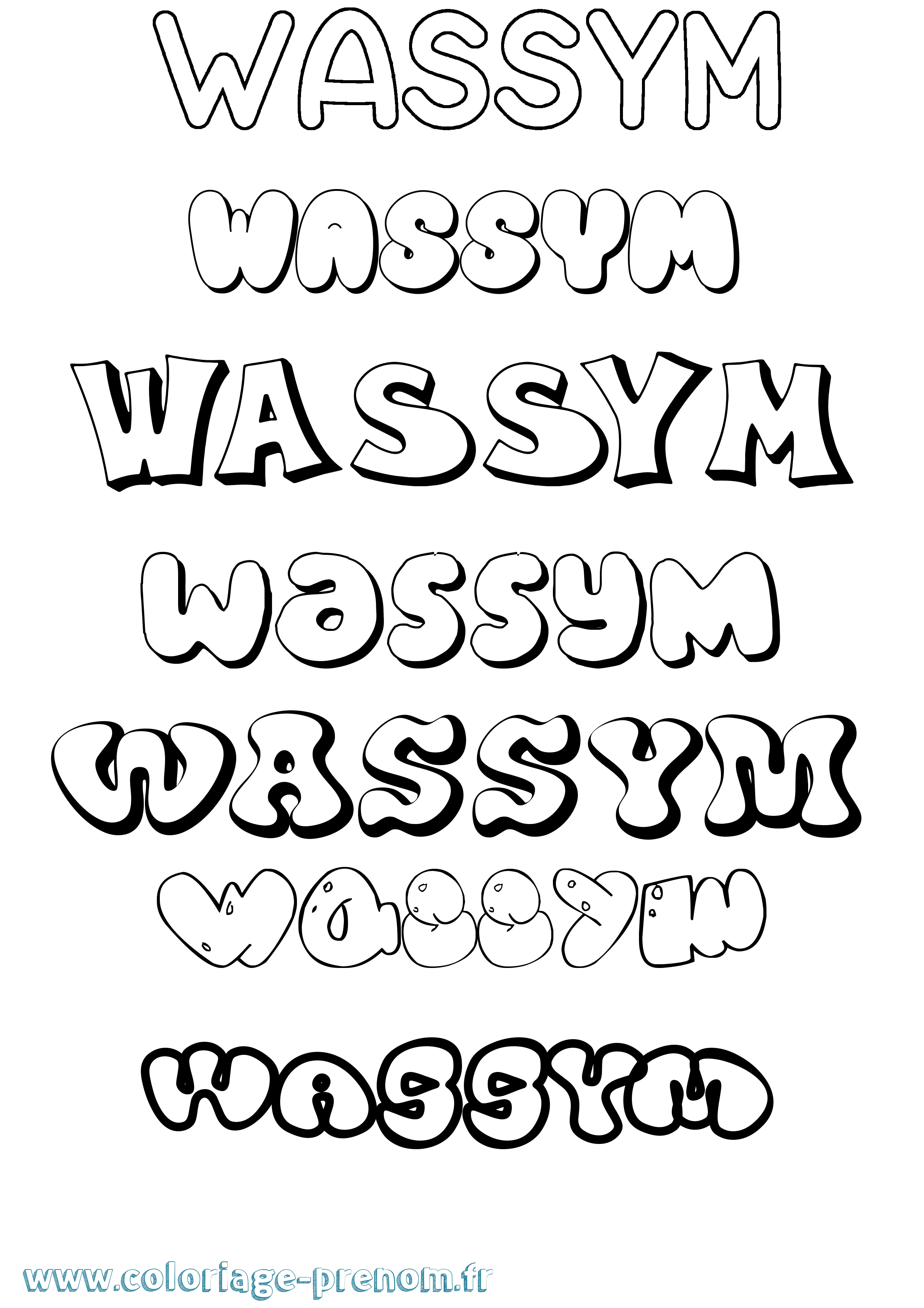 Coloriage Wassym Bubble Coloriage prénom Wassym Bubble
