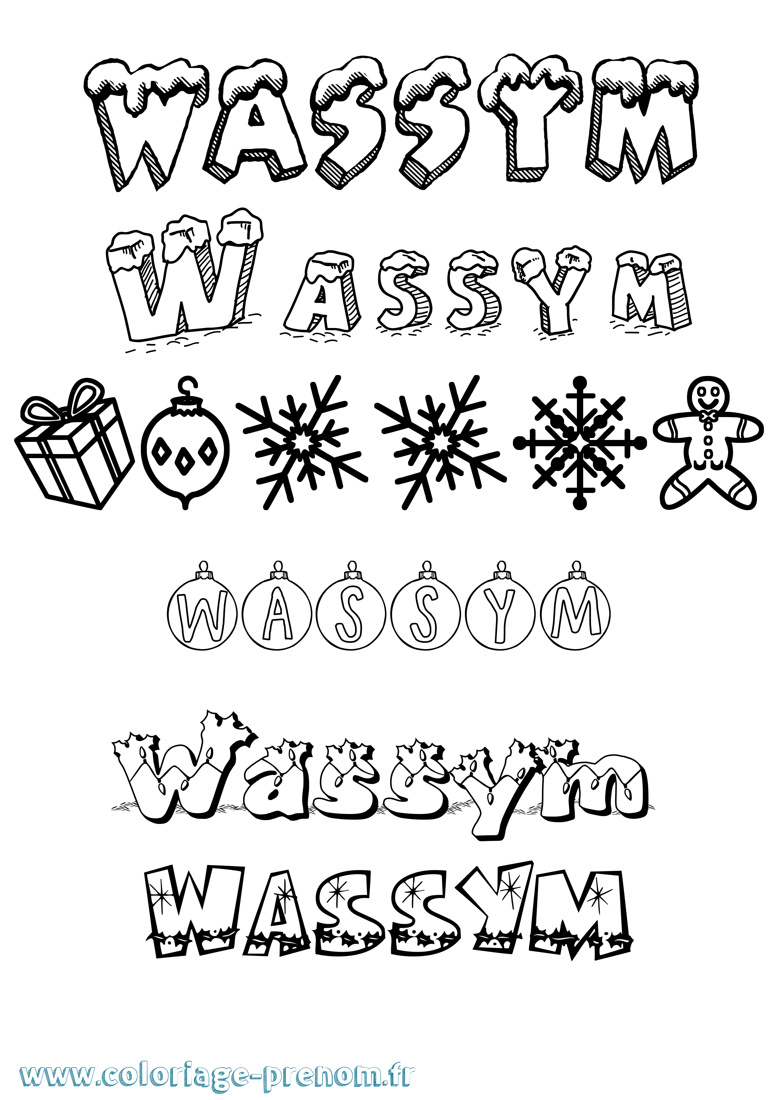 Coloriage Wassym Noël Coloriage prénom Wassym Noël