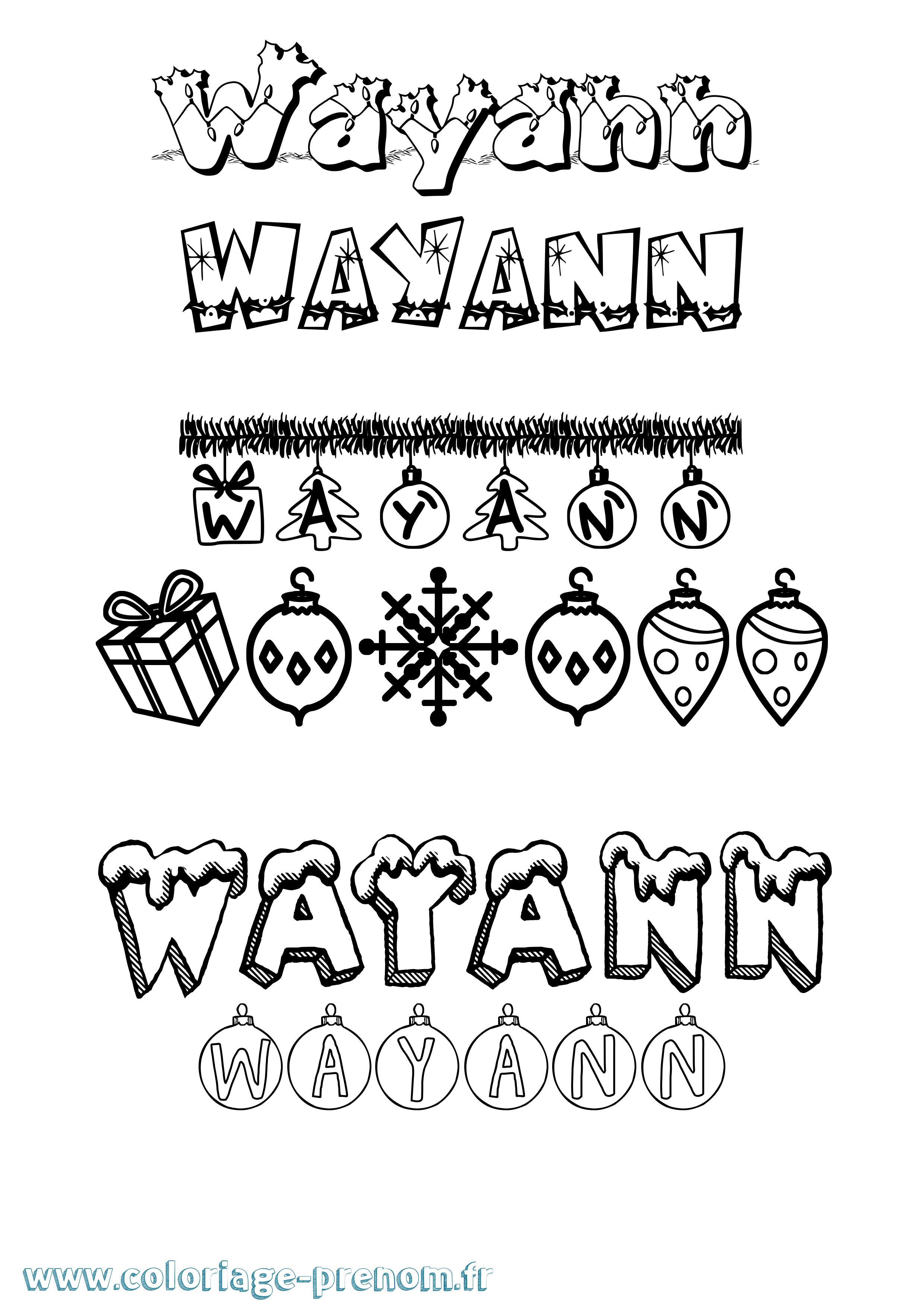 Coloriage Wayann Noël Coloriage prénom Wayann Noël