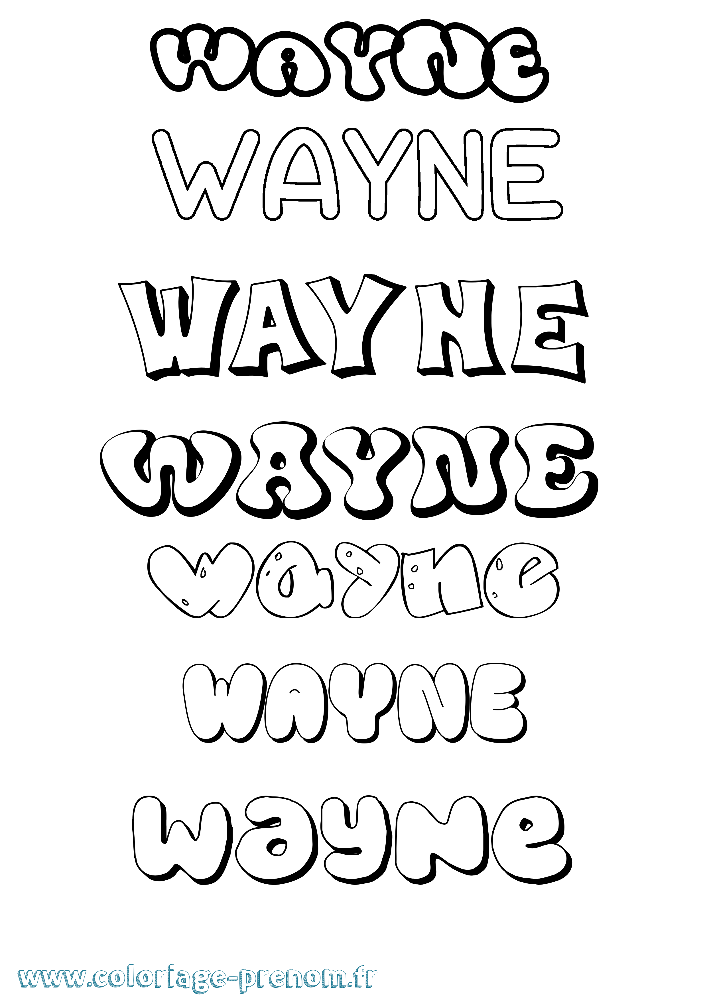 Coloriage Wayne Bubble Coloriage prénom Wayne Bubble