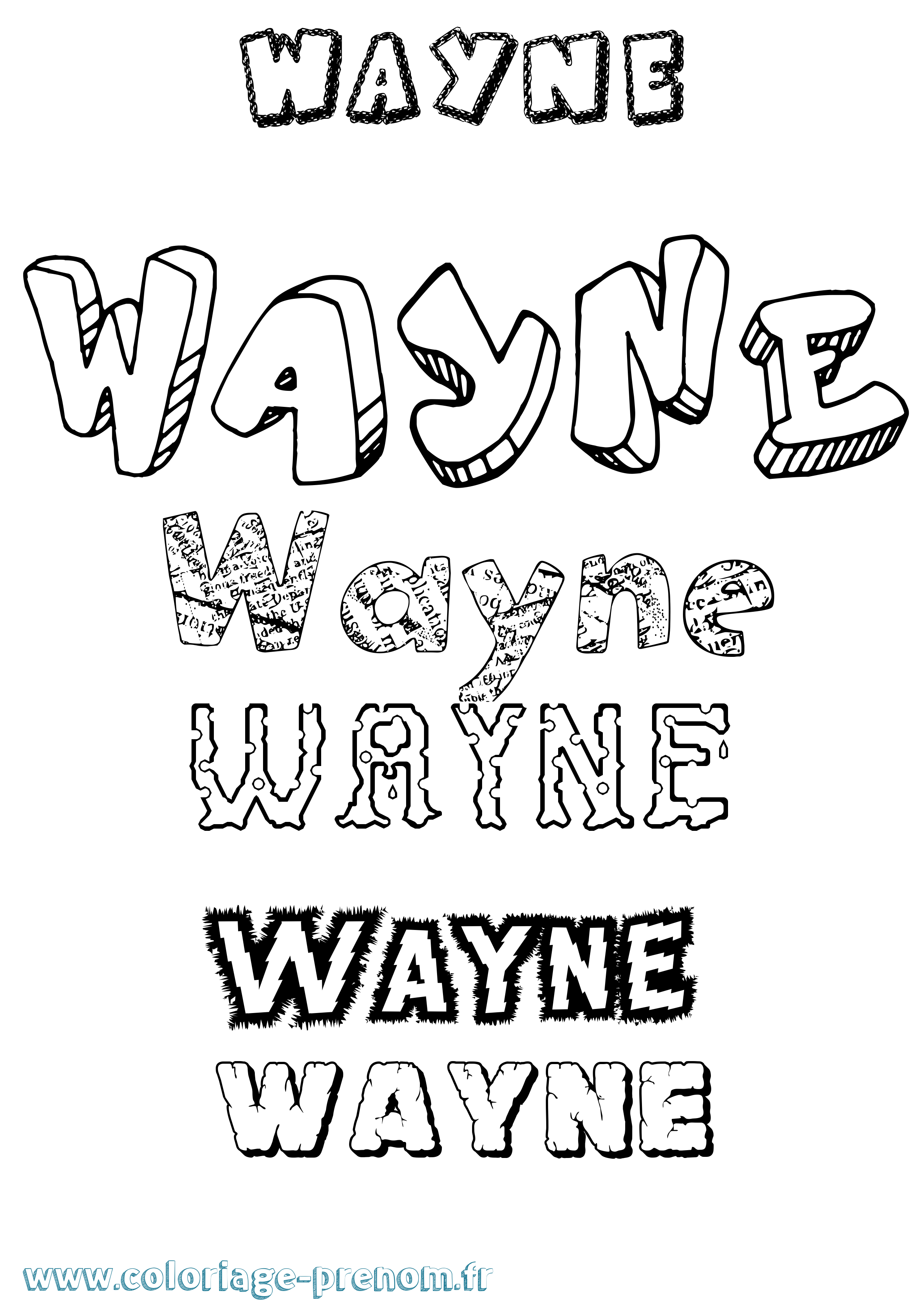 Coloriage Wayne Destructuré Coloriage prénom Wayne Destructuré
