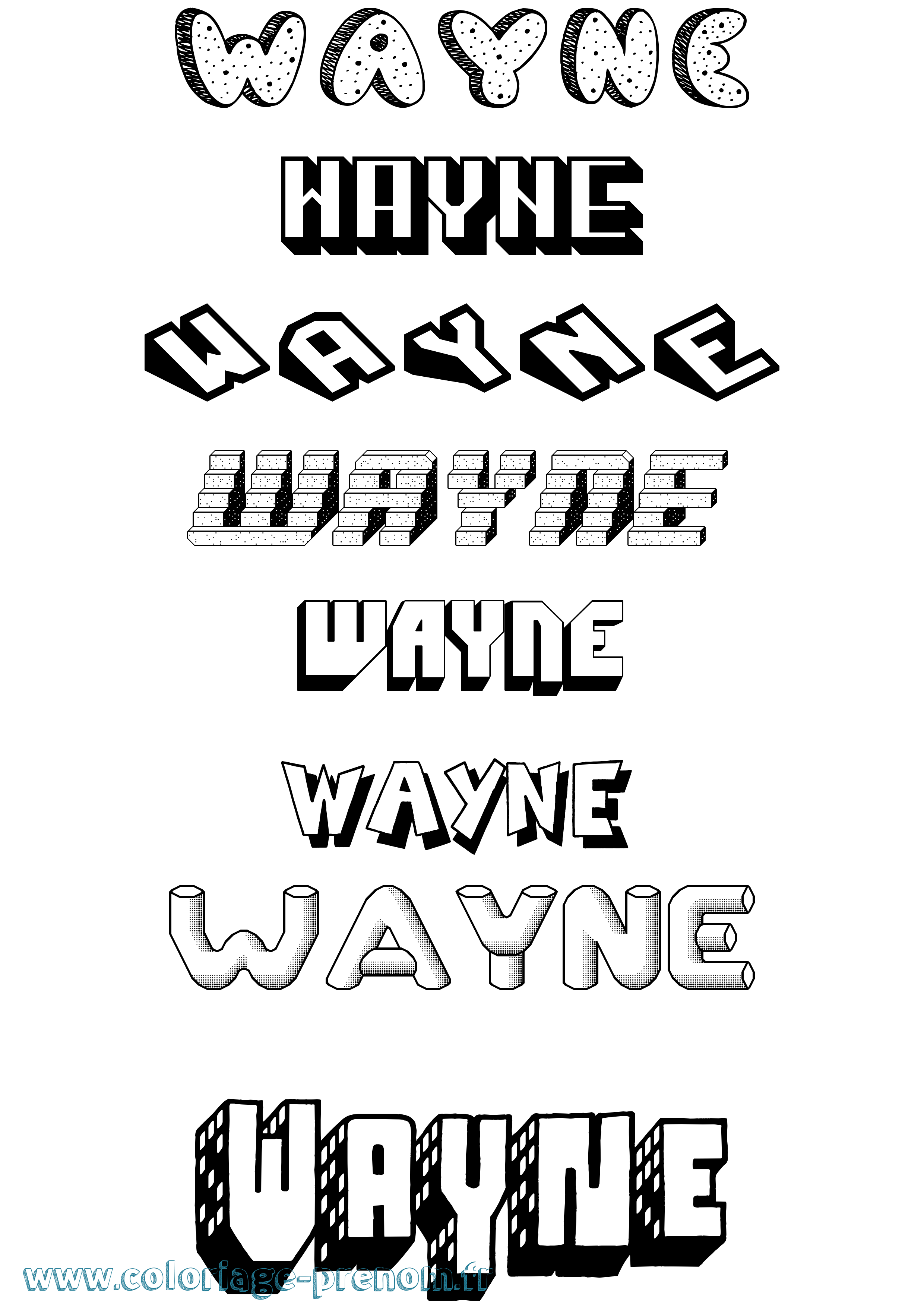 Coloriage Wayne Effet 3D Coloriage prénom Wayne Effet 3D