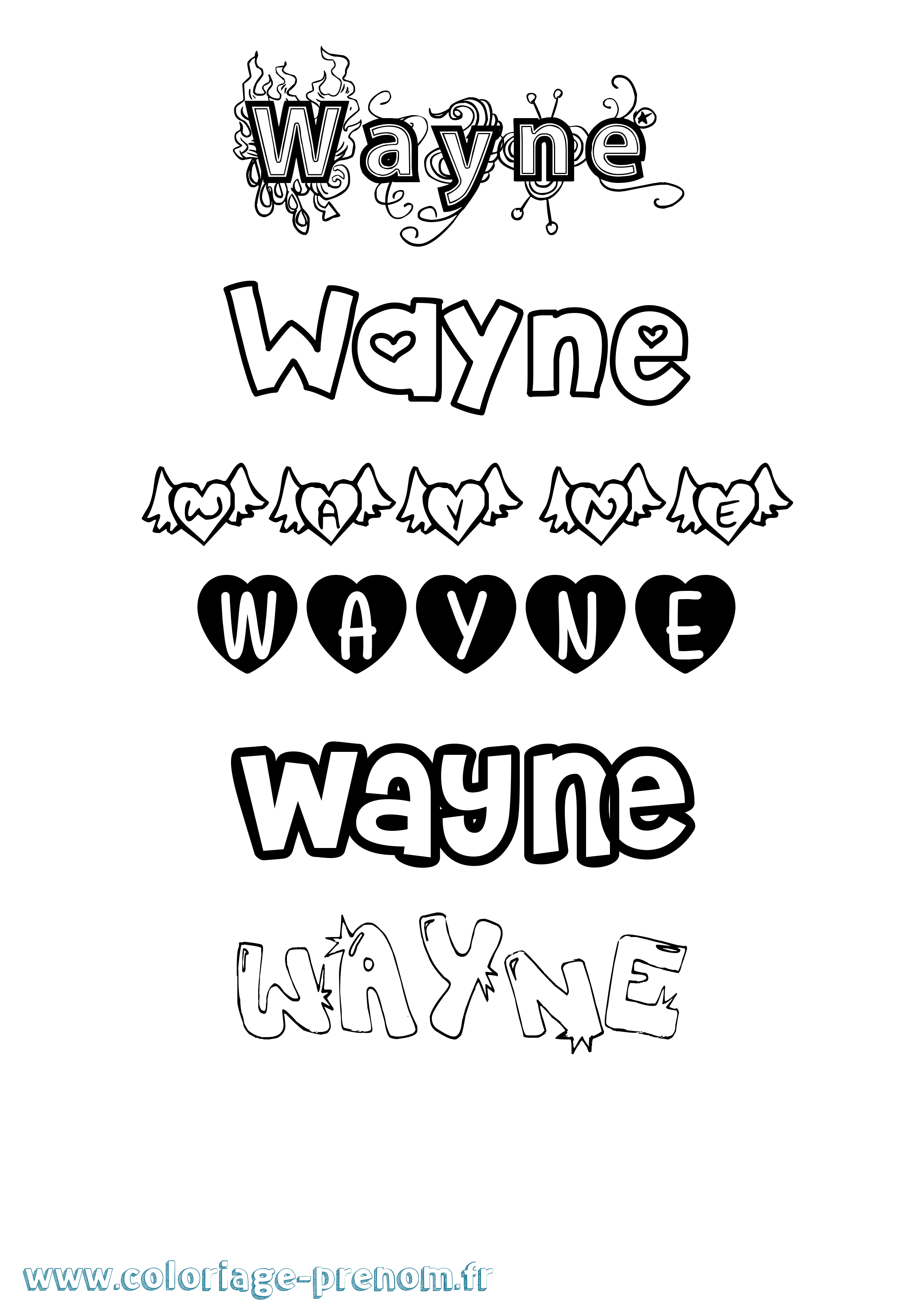 Coloriage Wayne Girly Coloriage prénom Wayne Girly
