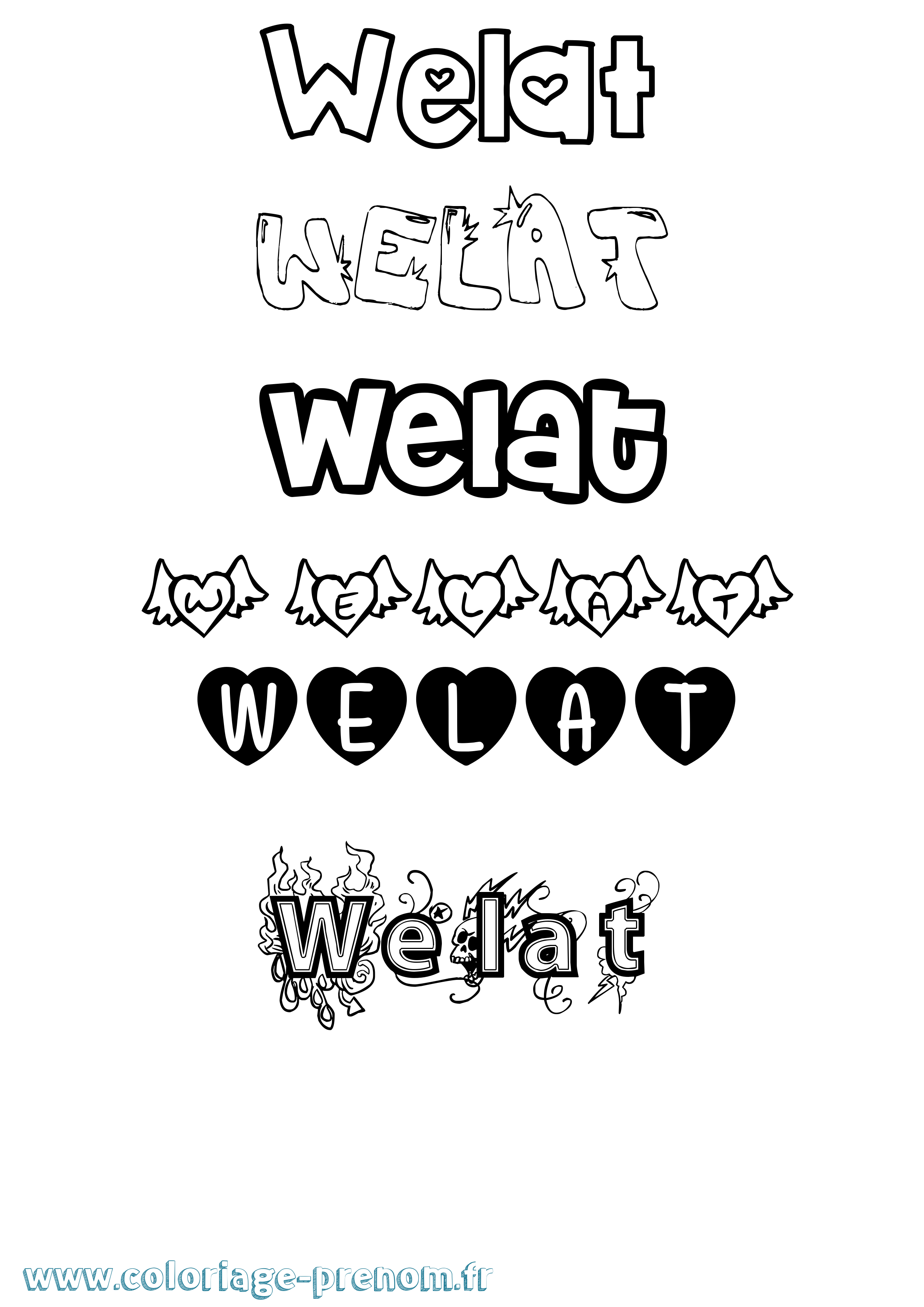 Coloriage Welat Girly Coloriage prénom Welat Girly