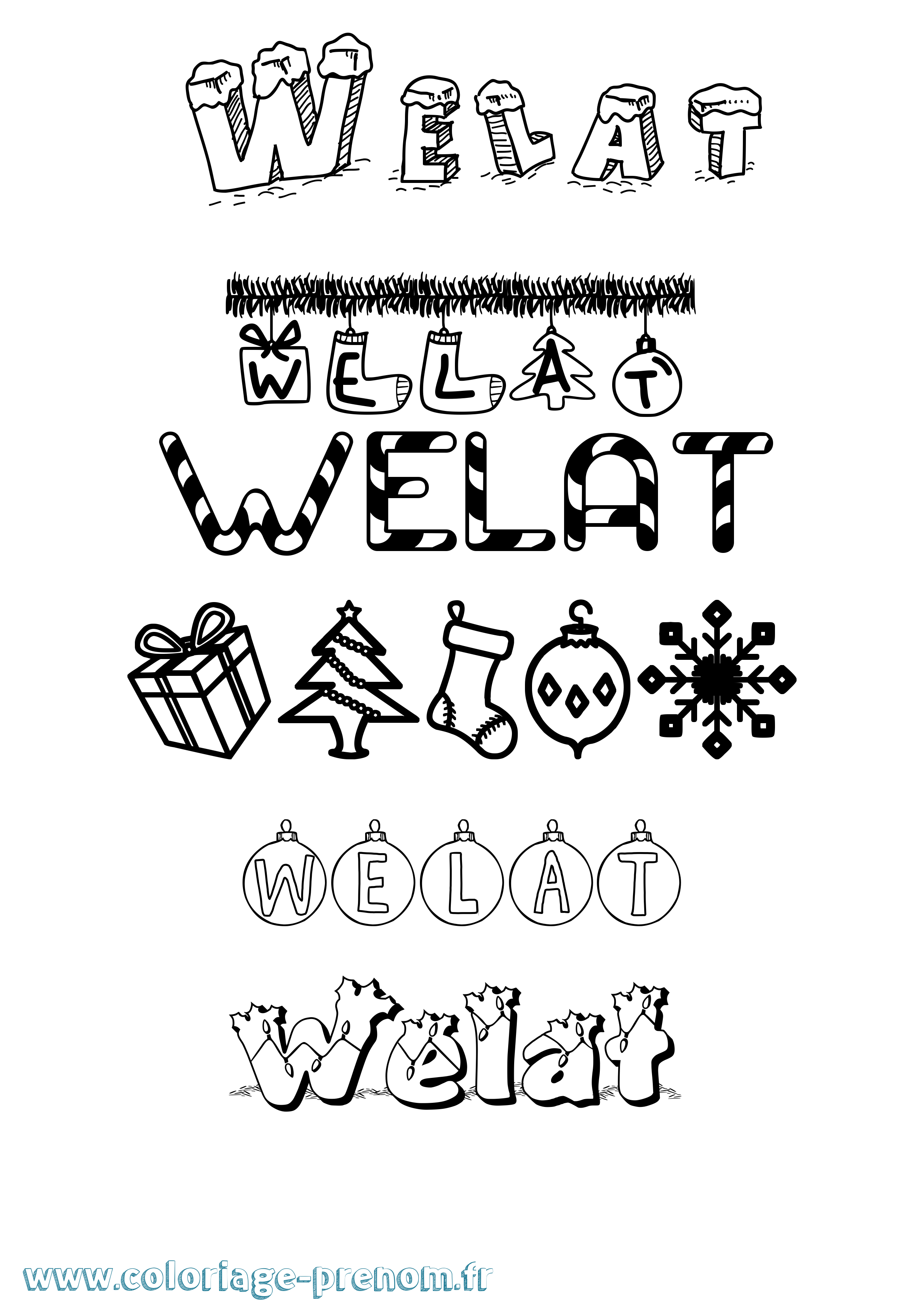 Coloriage Welat Noël Coloriage prénom Welat Noël