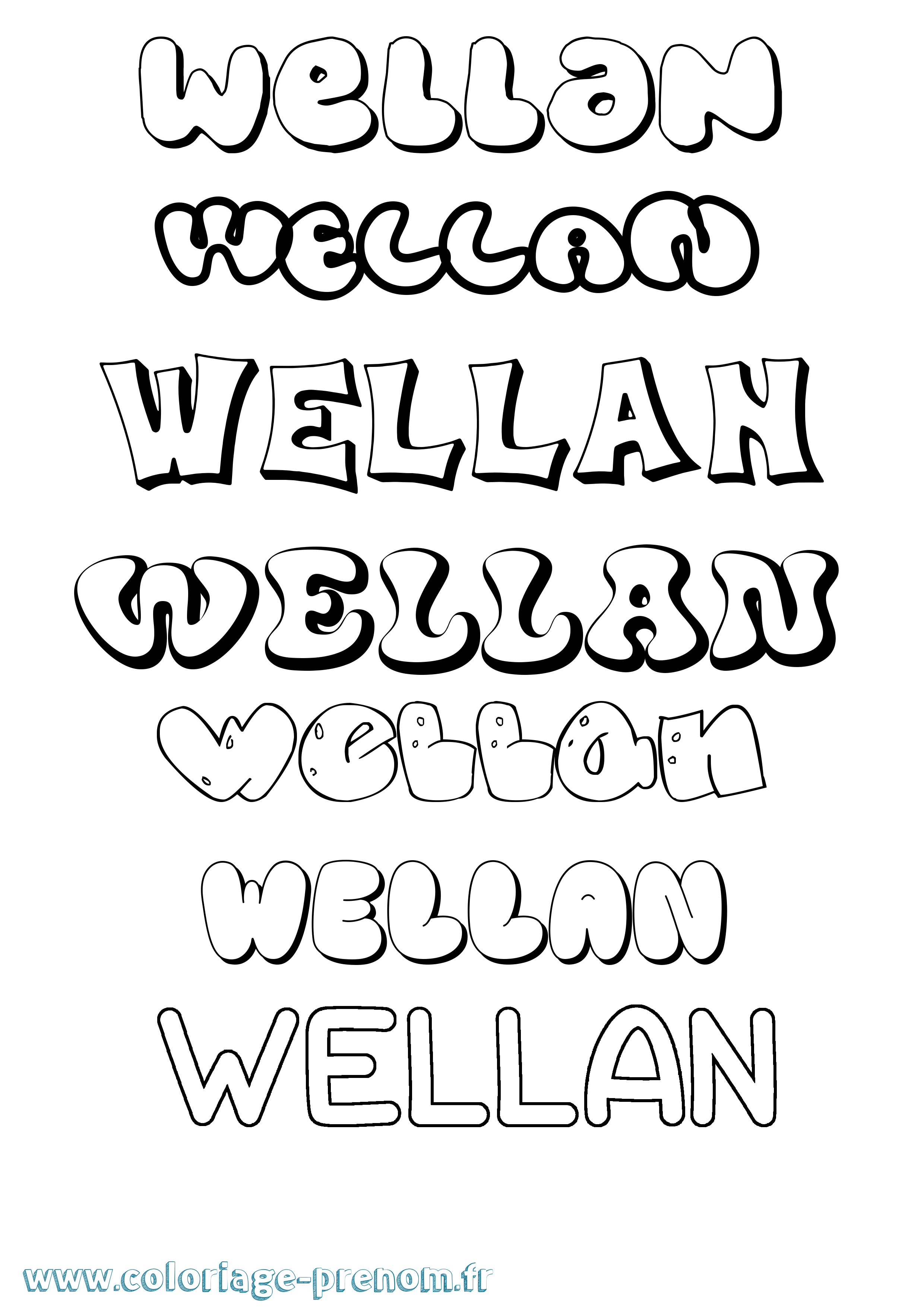 Coloriage Wellan Bubble Coloriage prénom Wellan Bubble