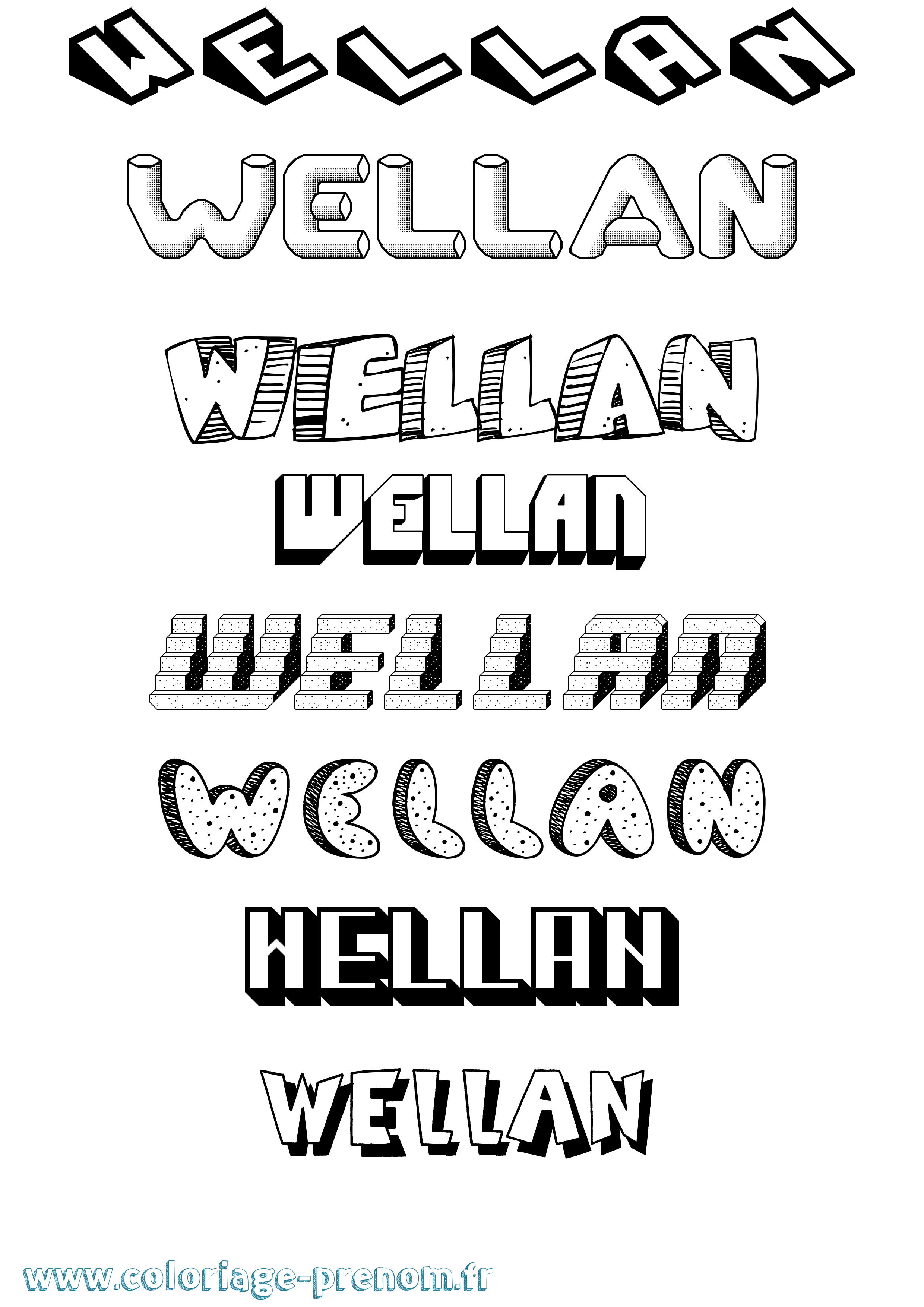 Coloriage Wellan Effet 3D Coloriage prénom Wellan Effet 3D