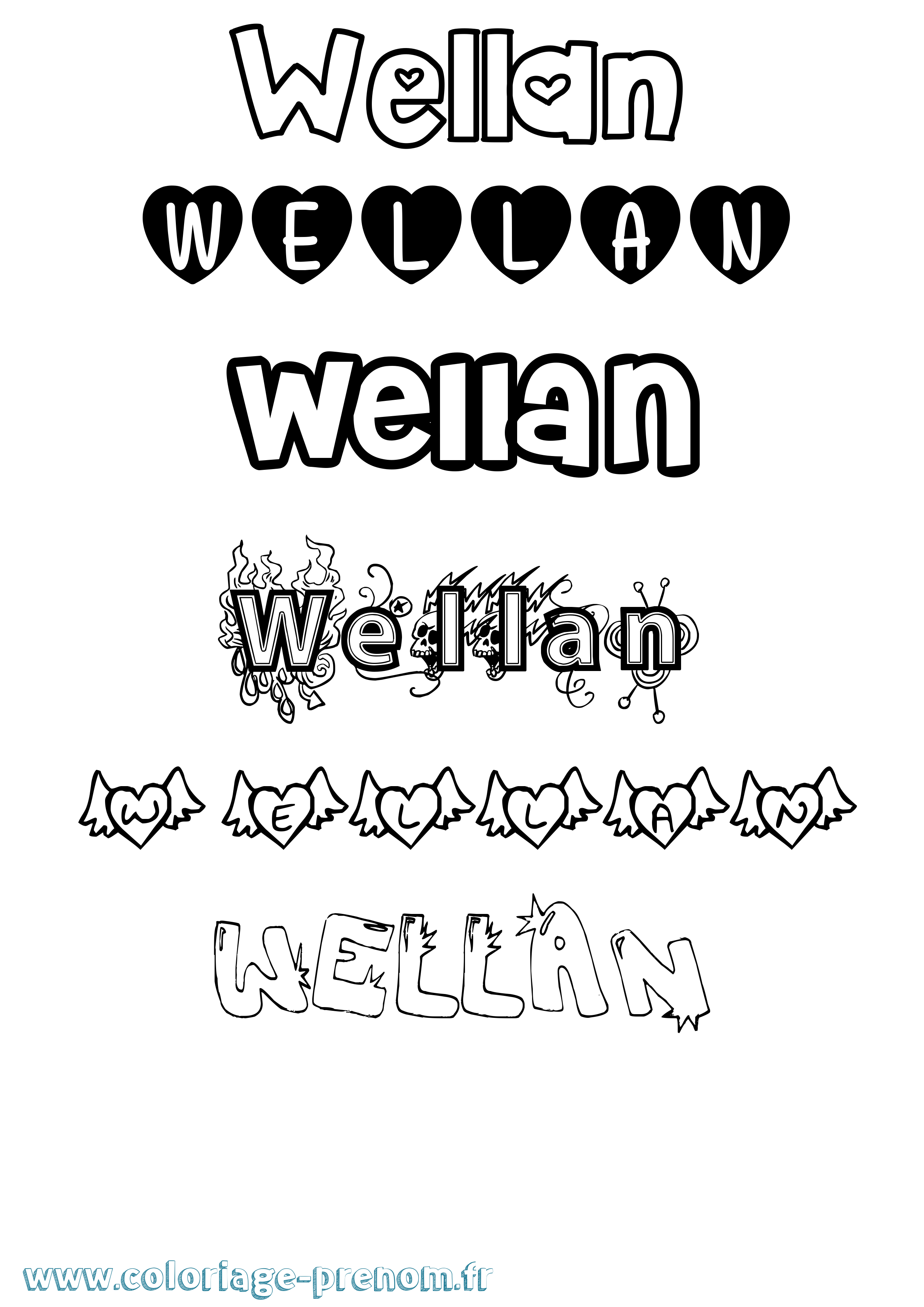 Coloriage Wellan Girly Coloriage prénom Wellan Girly