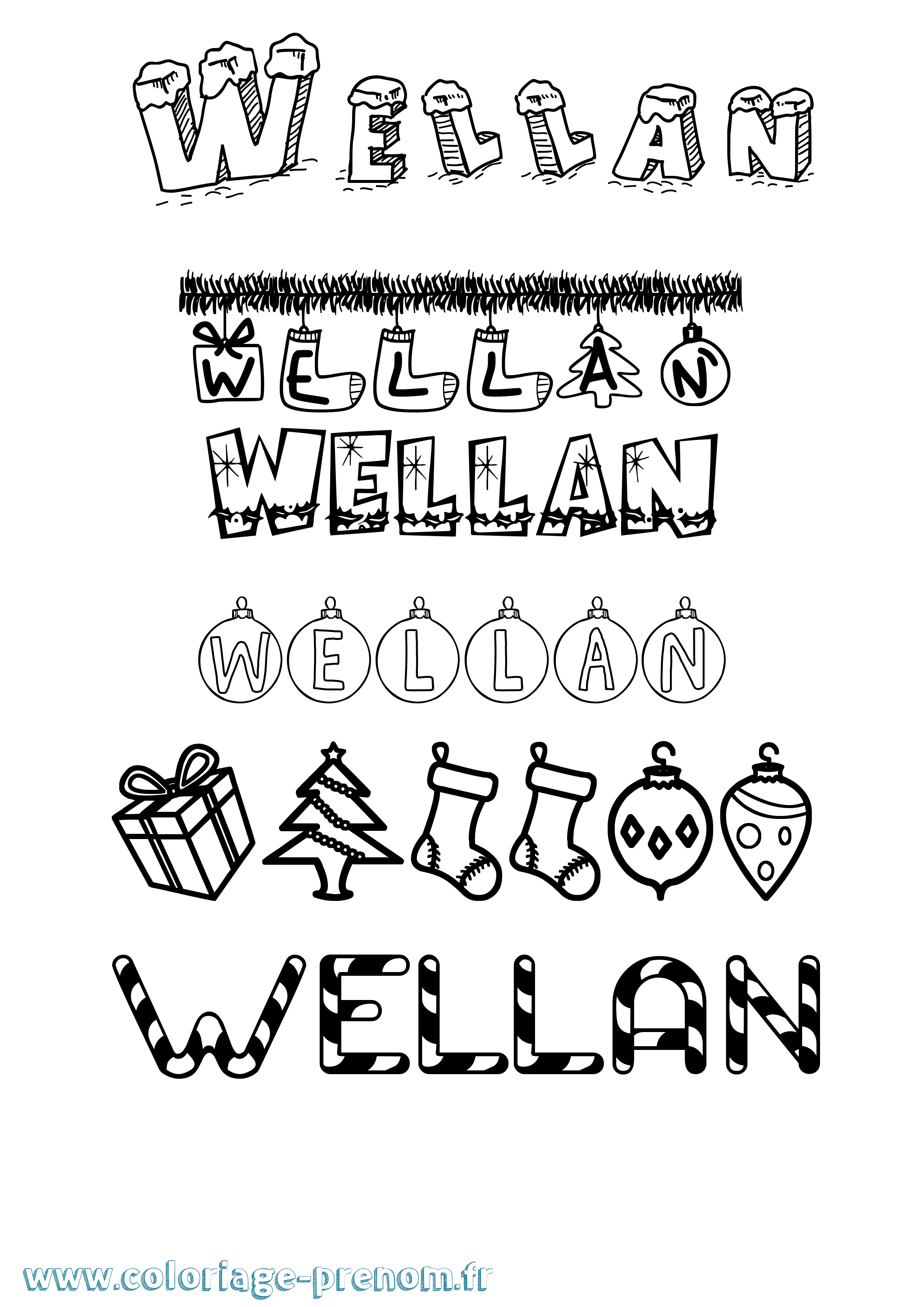 Coloriage Wellan Noël Coloriage prénom Wellan Noël