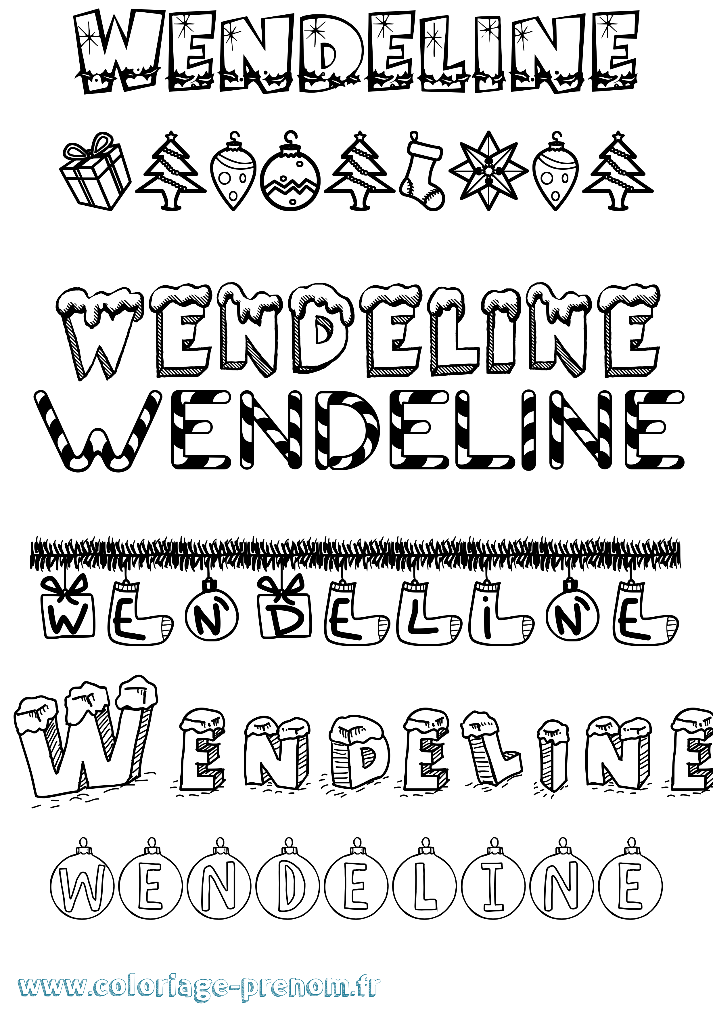 Coloriage Wendeline Noël Coloriage prénom Wendeline Noël