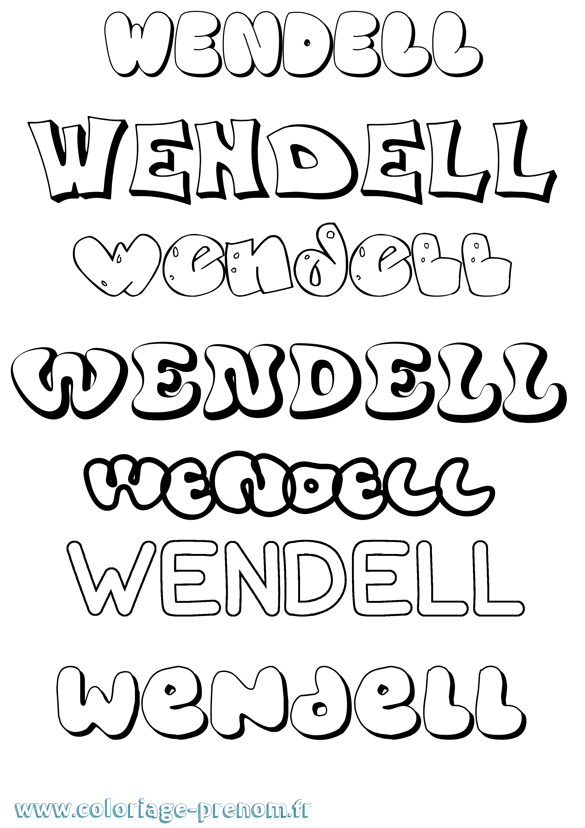 Coloriage Wendell Bubble Coloriage prénom Wendell Bubble
