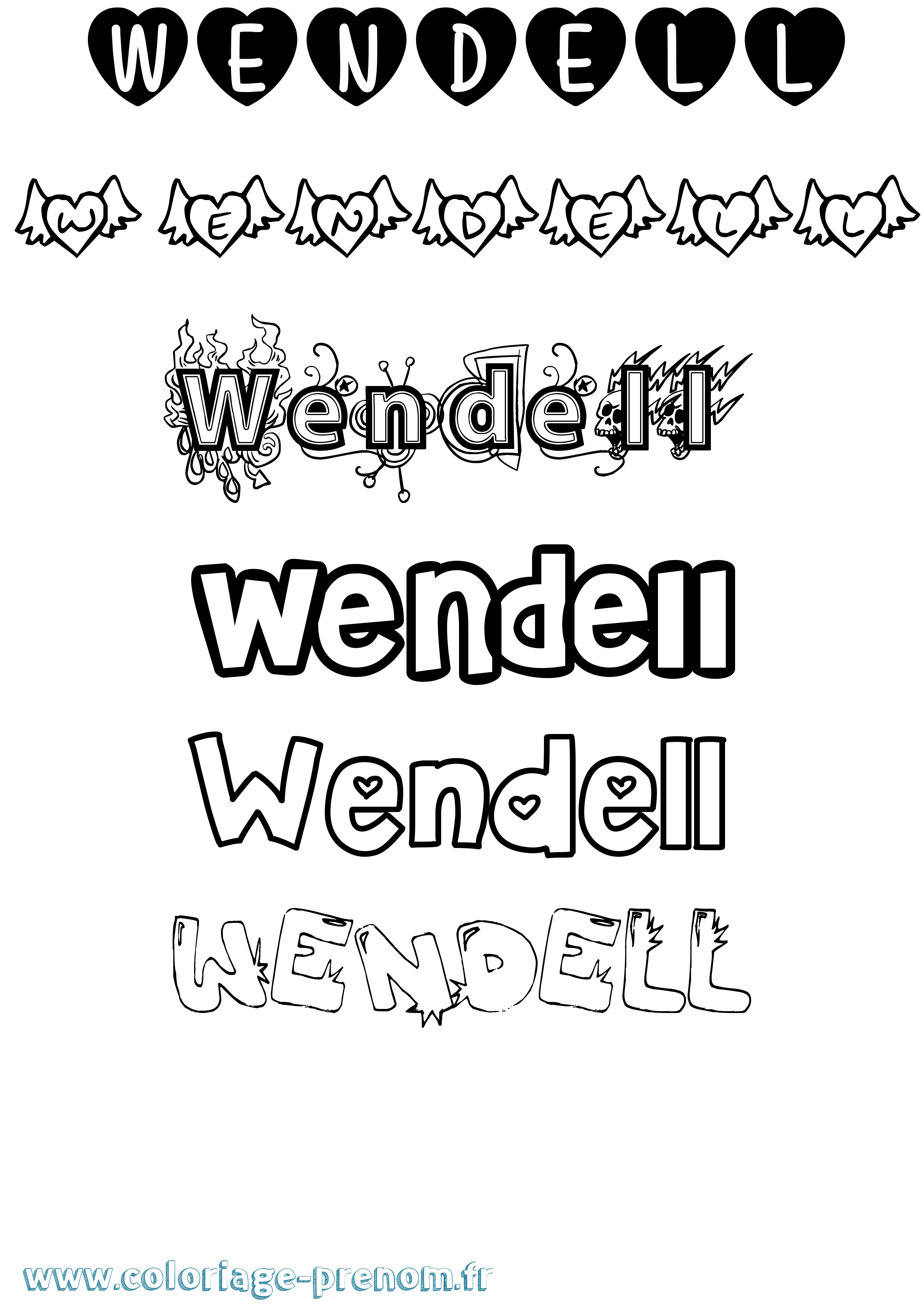 Coloriage Wendell Girly Coloriage prénom Wendell Girly