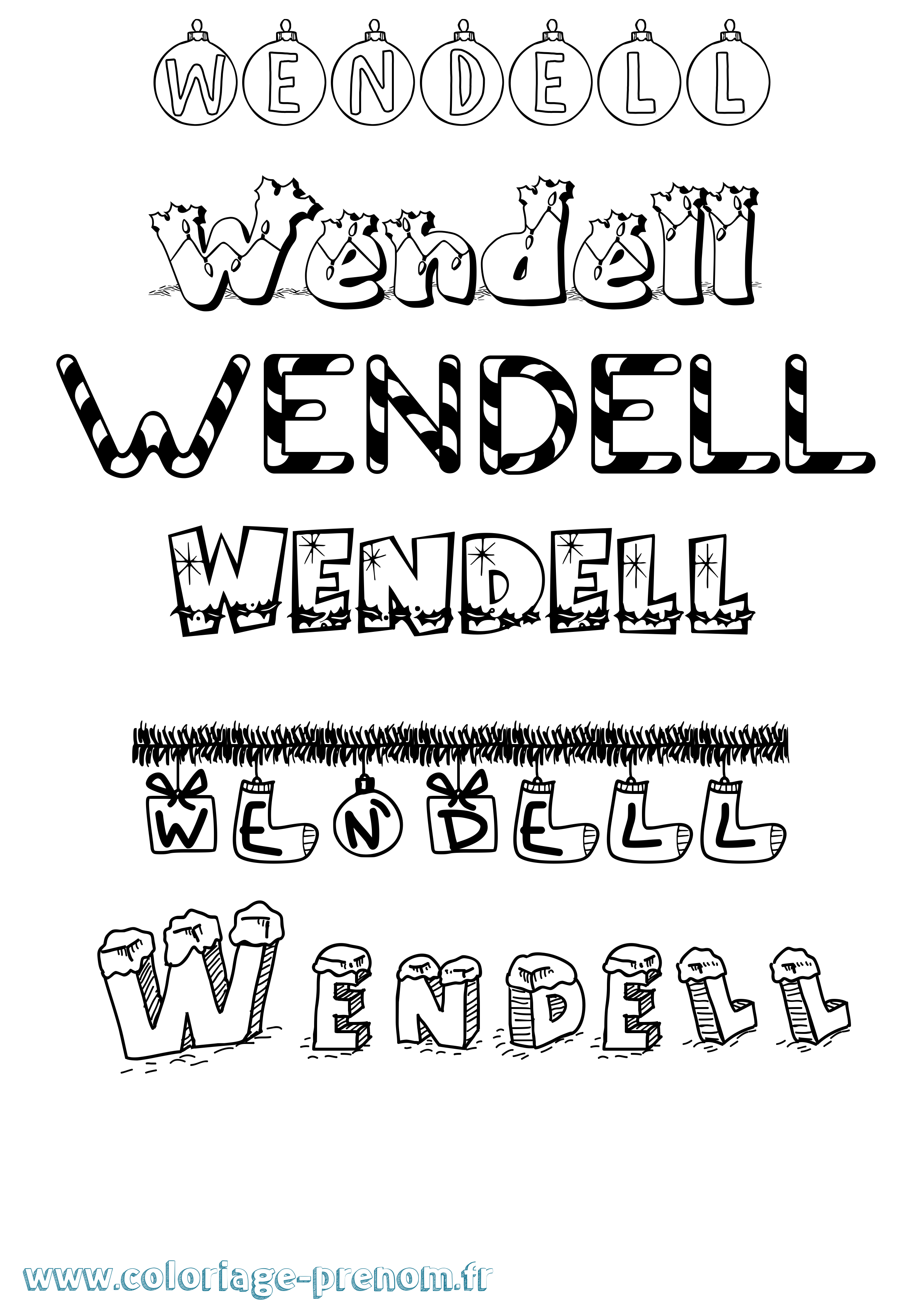 Coloriage Wendell Noël Coloriage prénom Wendell Noël