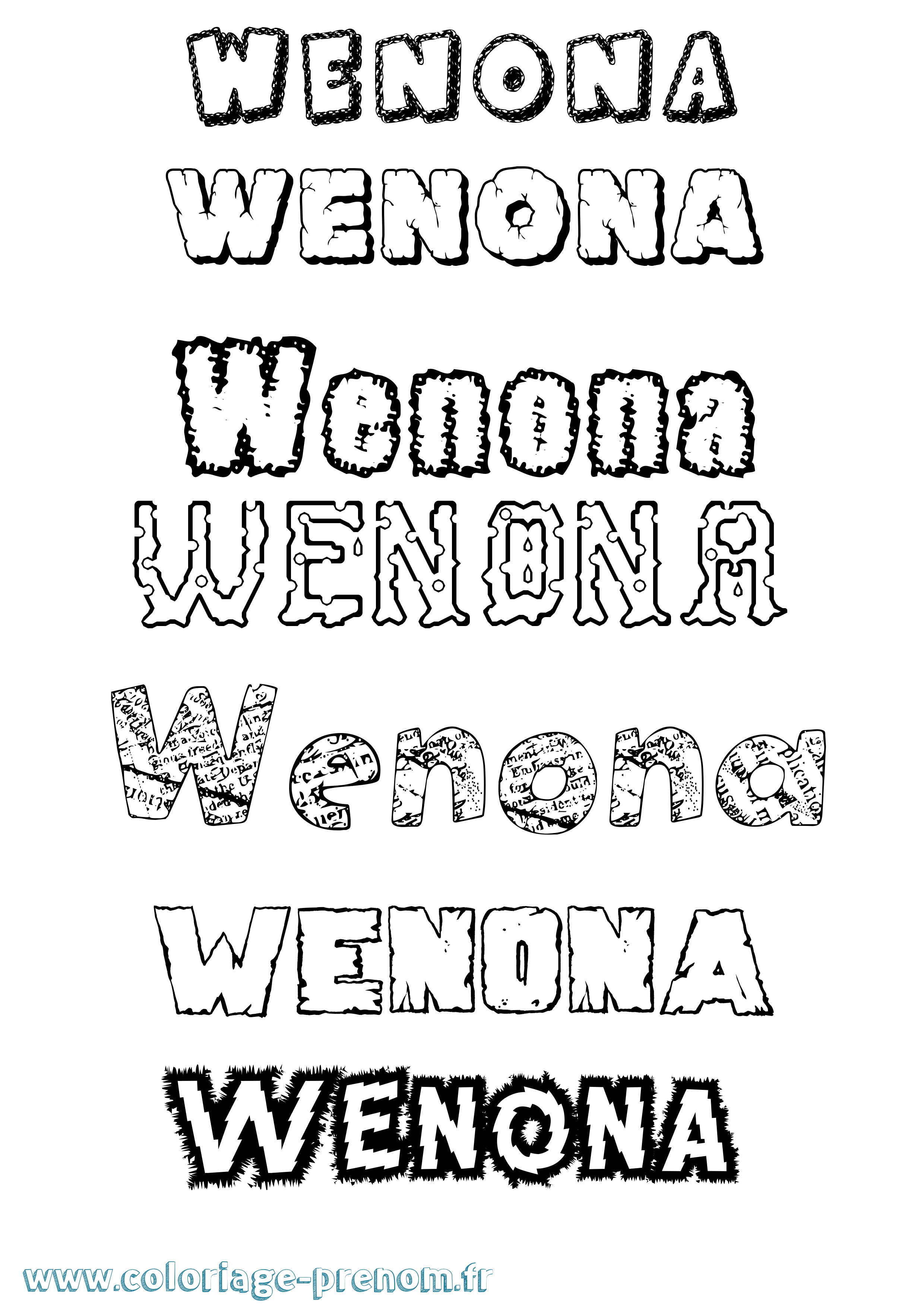 Coloriage Wenona Destructuré Coloriage prénom Wenona Destructuré