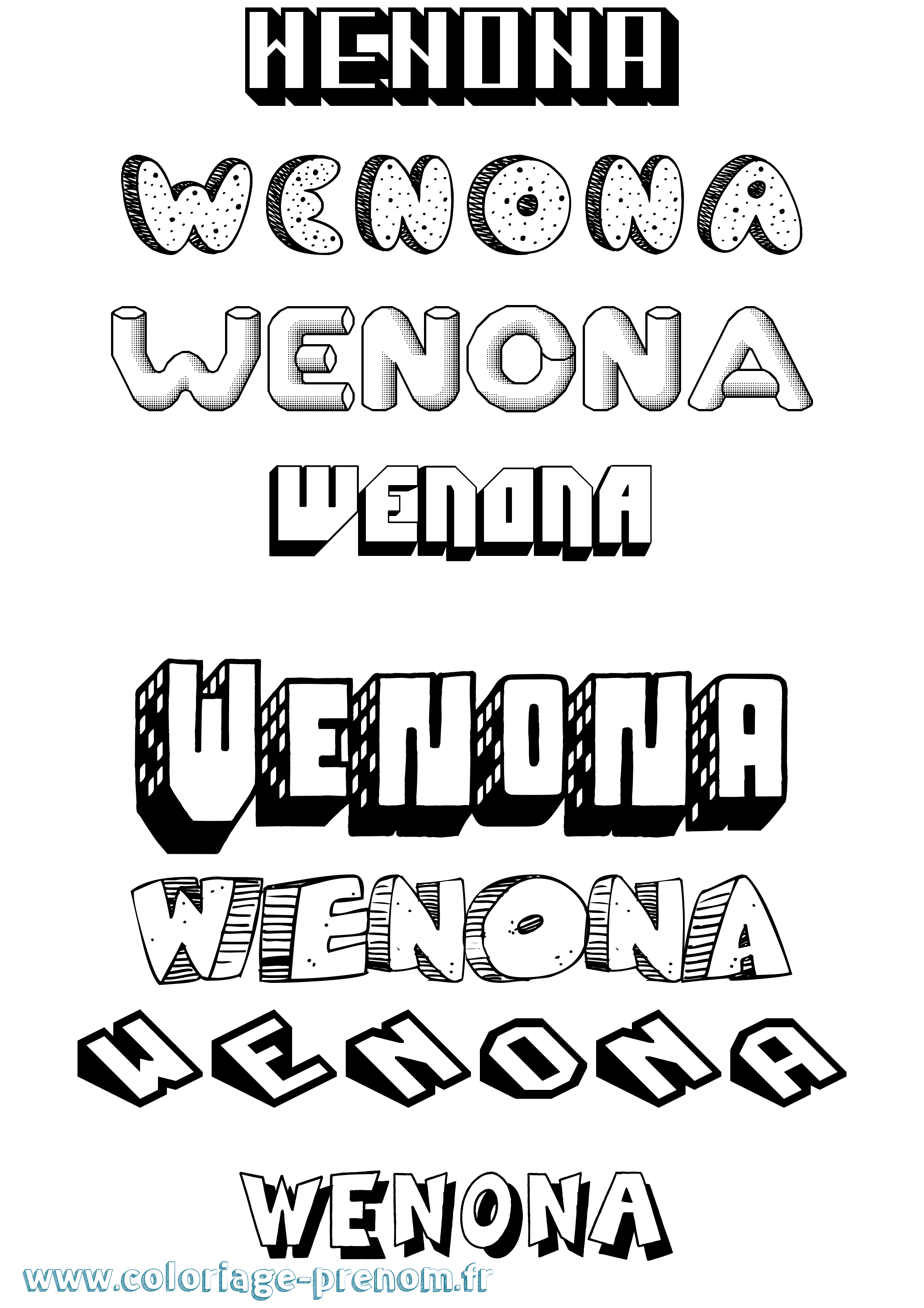 Coloriage Wenona Effet 3D Coloriage prénom Wenona Effet 3D