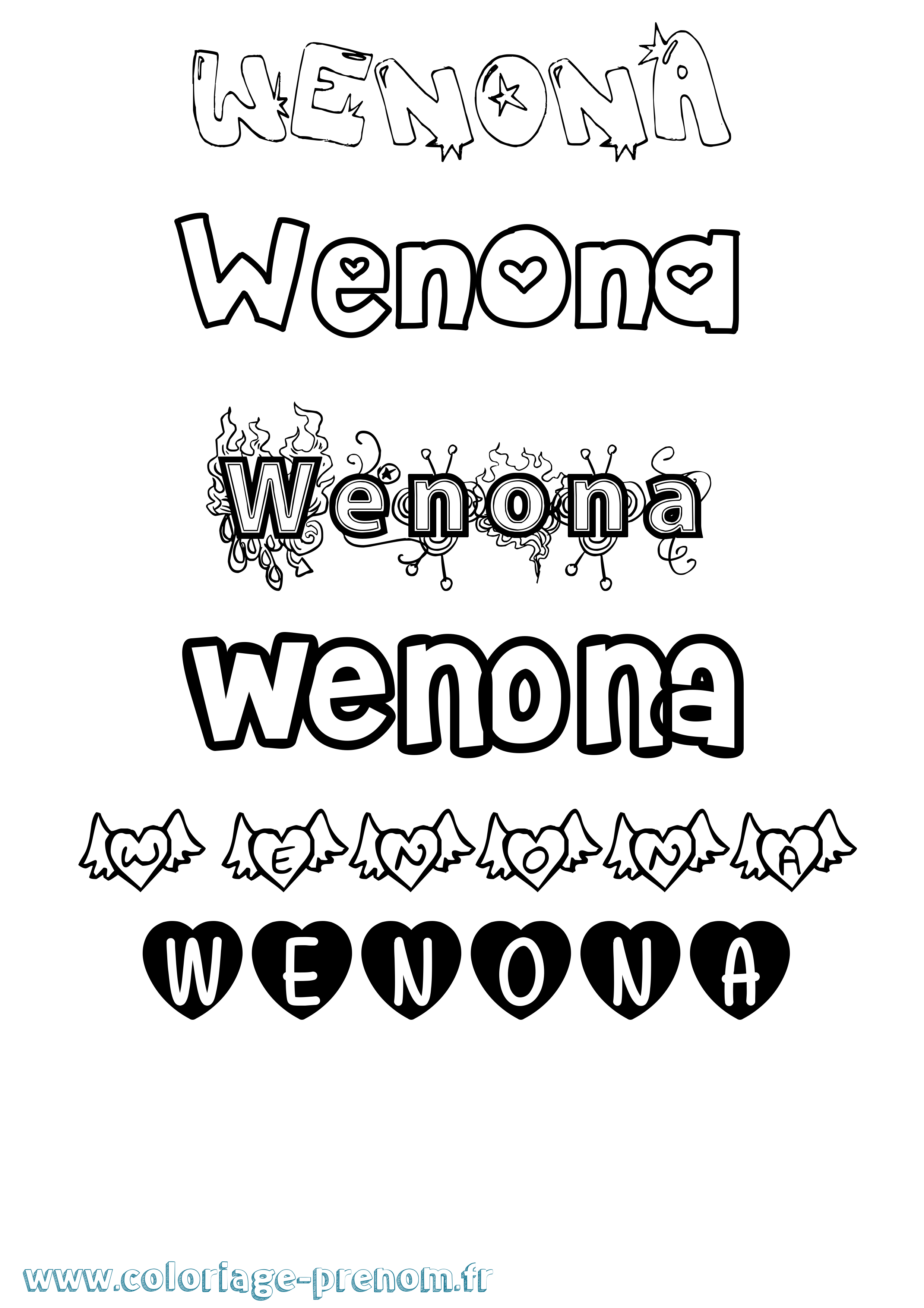 Coloriage Wenona Girly Coloriage prénom Wenona Girly