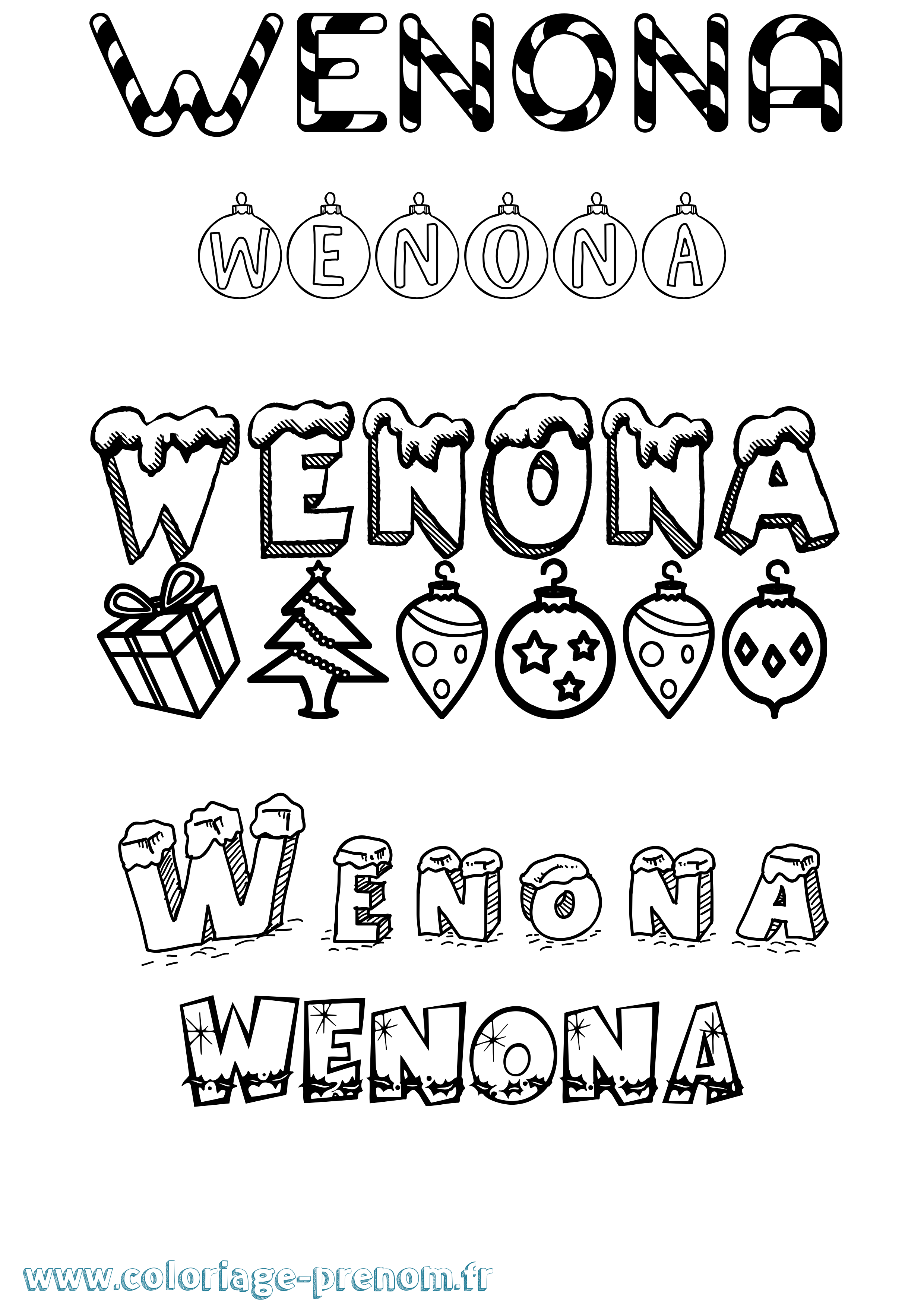 Coloriage Wenona Noël Coloriage prénom Wenona Noël