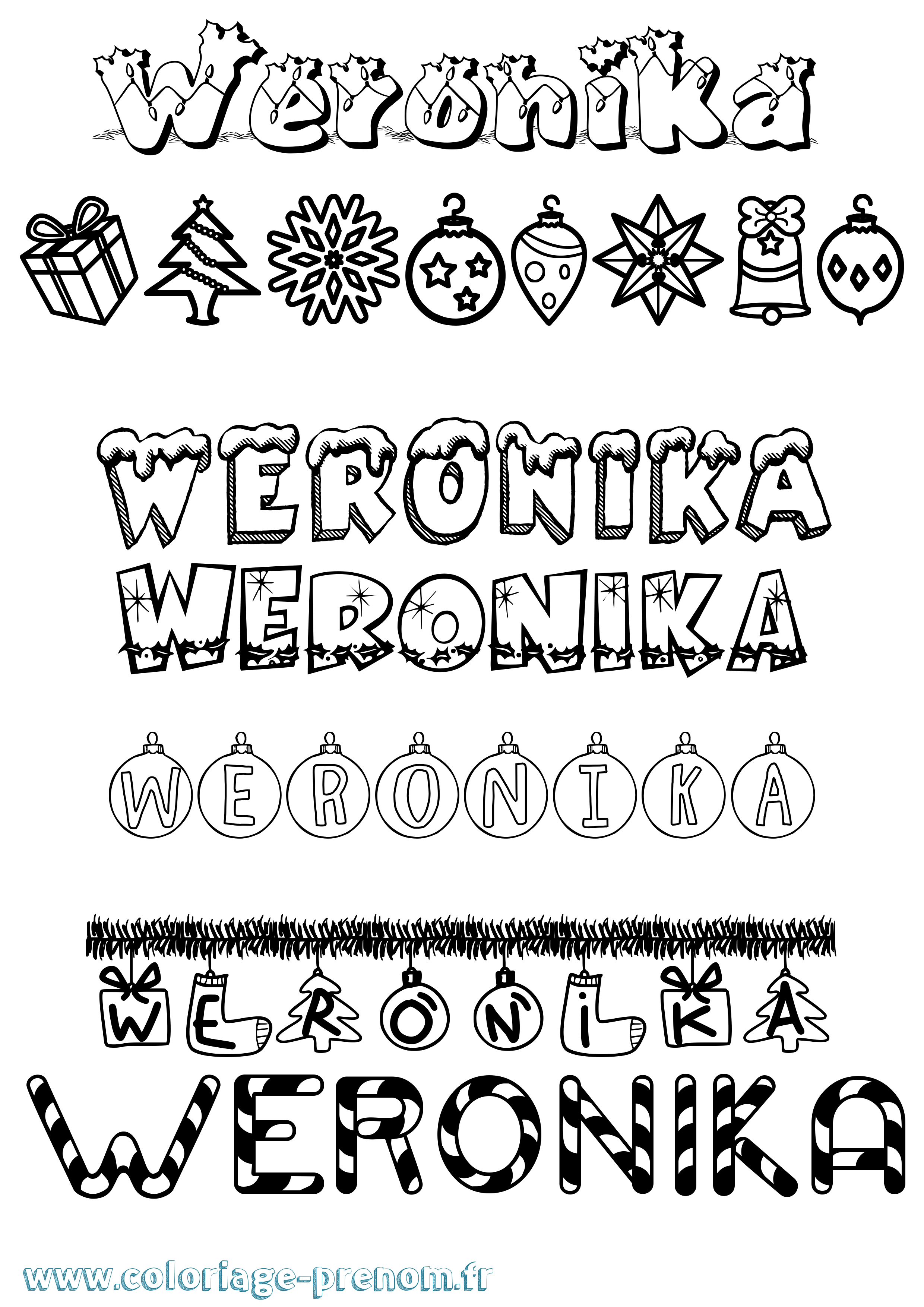 Coloriage Weronika Noël Coloriage prénom Weronika Noël