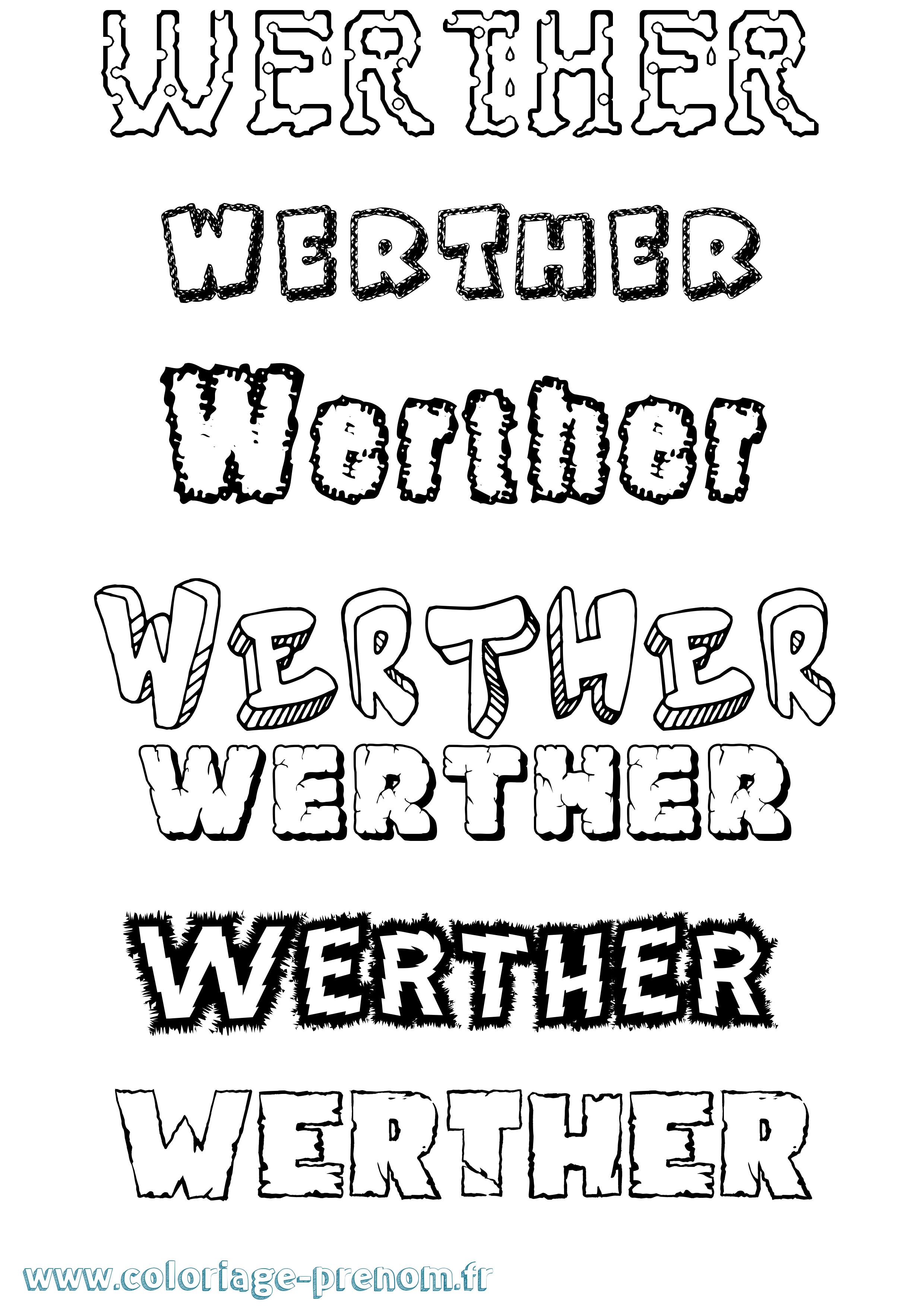 Coloriage Werther Destructuré Coloriage prénom Werther Destructuré