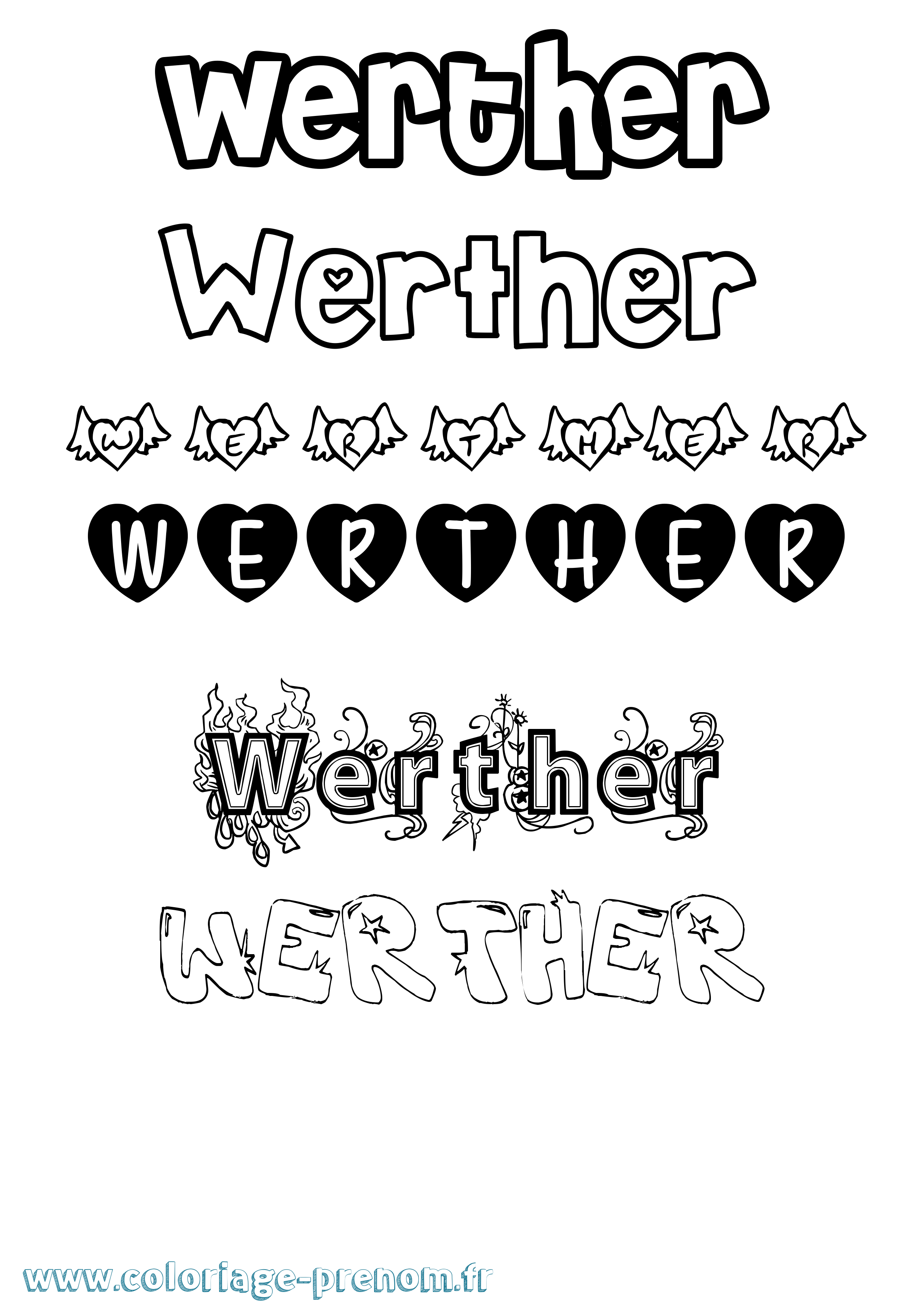 Coloriage Werther Girly Coloriage prénom Werther Girly