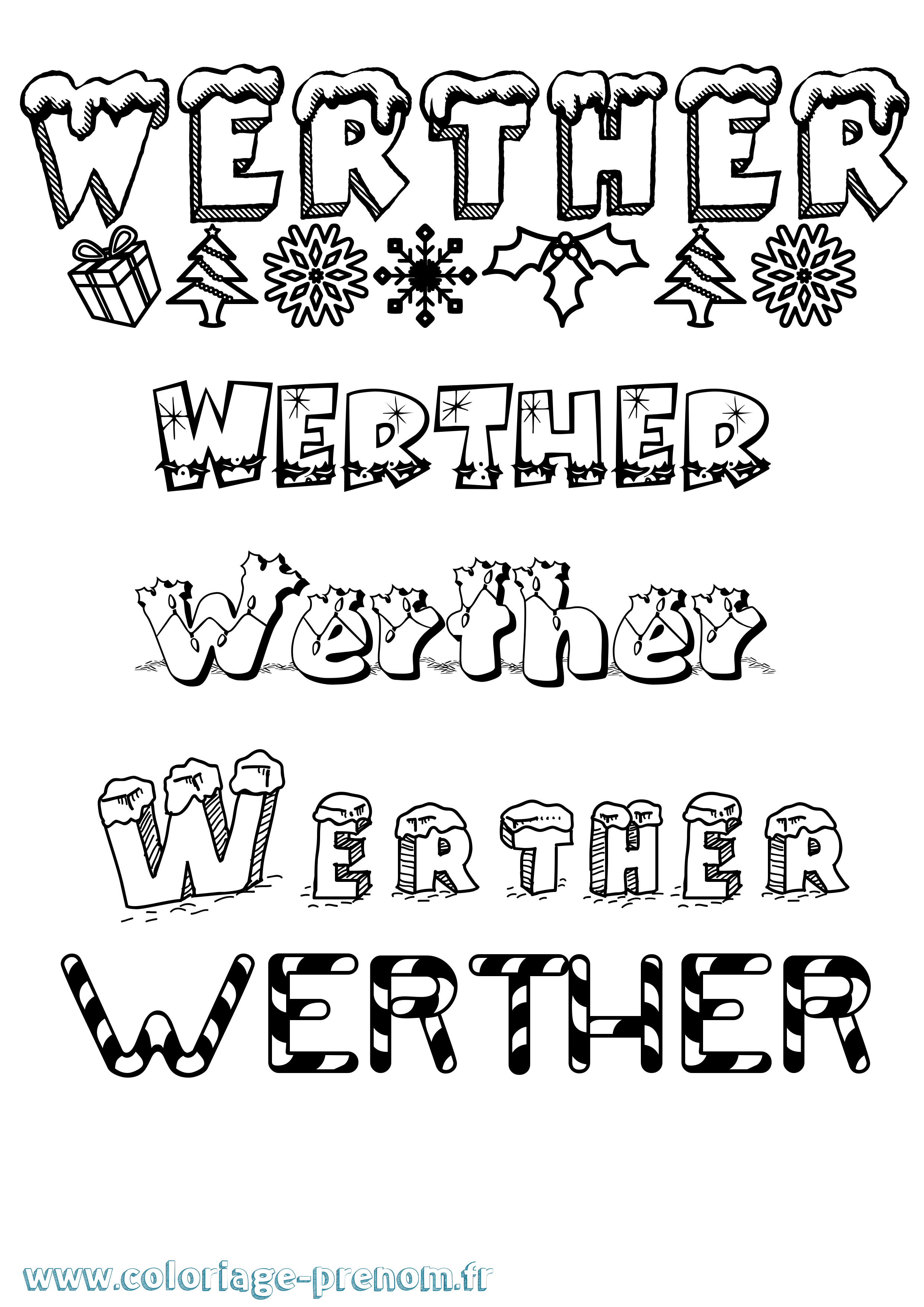 Coloriage Werther Noël Coloriage prénom Werther Noël
