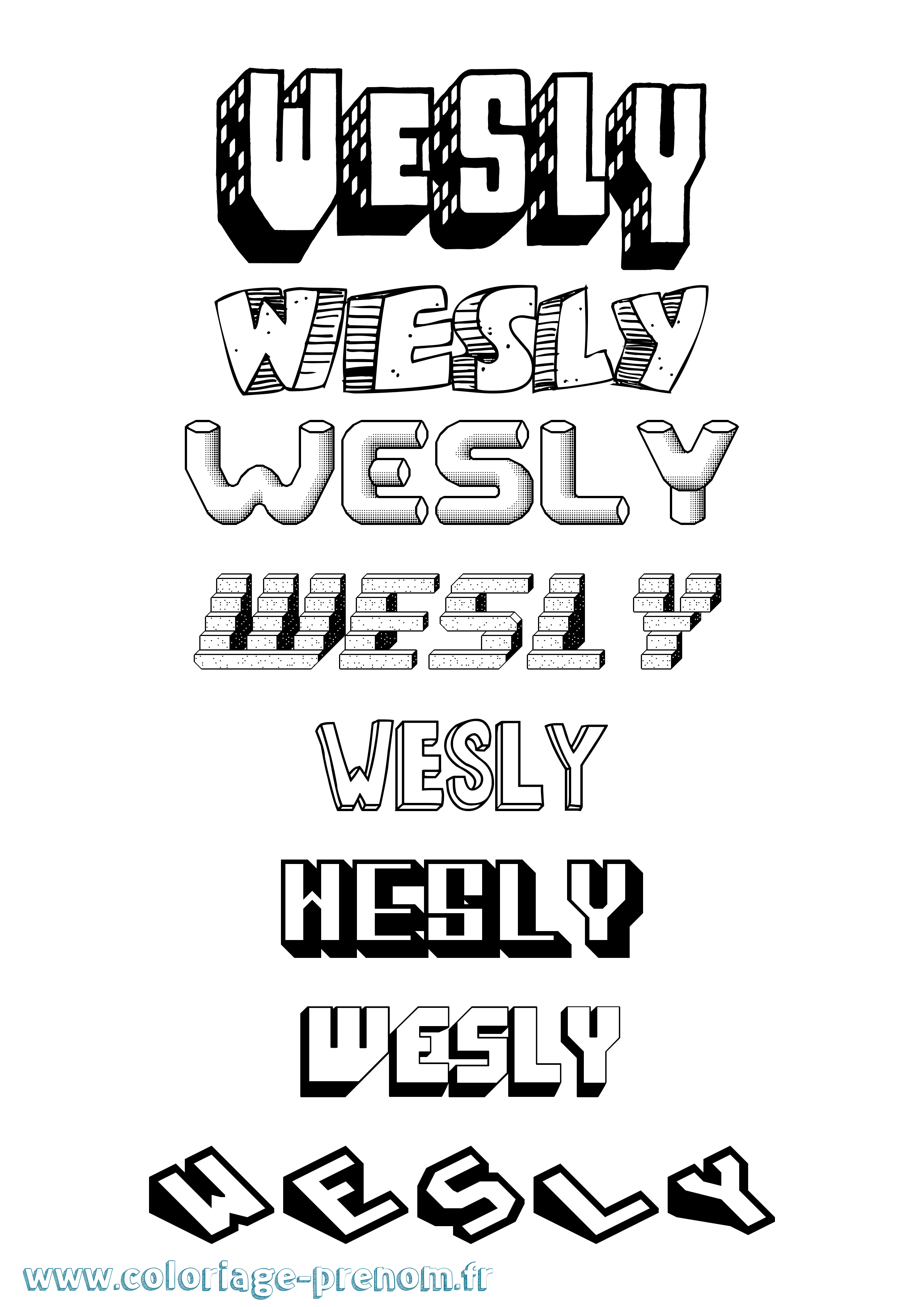 Coloriage Wesly Effet 3D Coloriage prénom Wesly Effet 3D