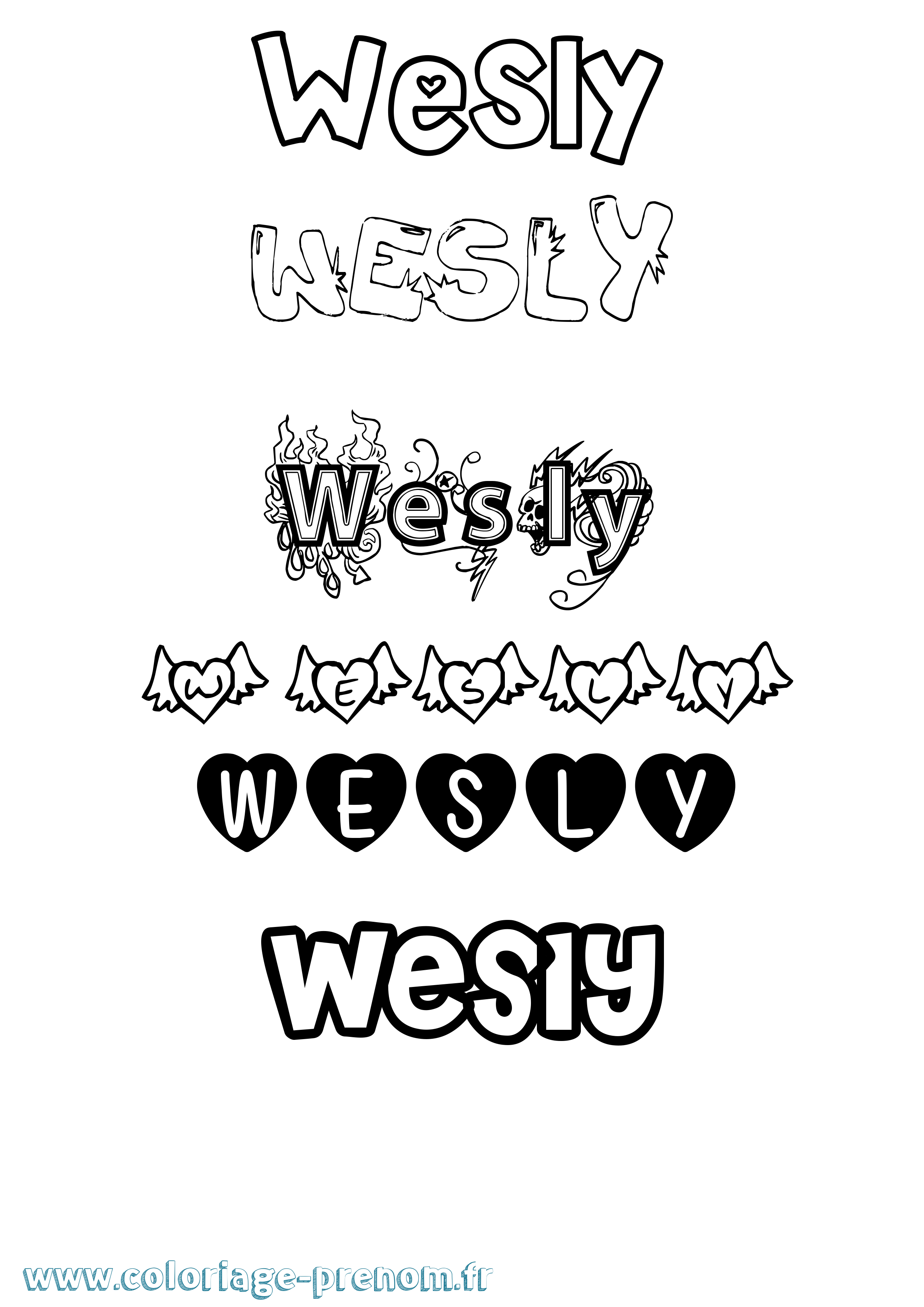 Coloriage Wesly Girly Coloriage prénom Wesly Girly
