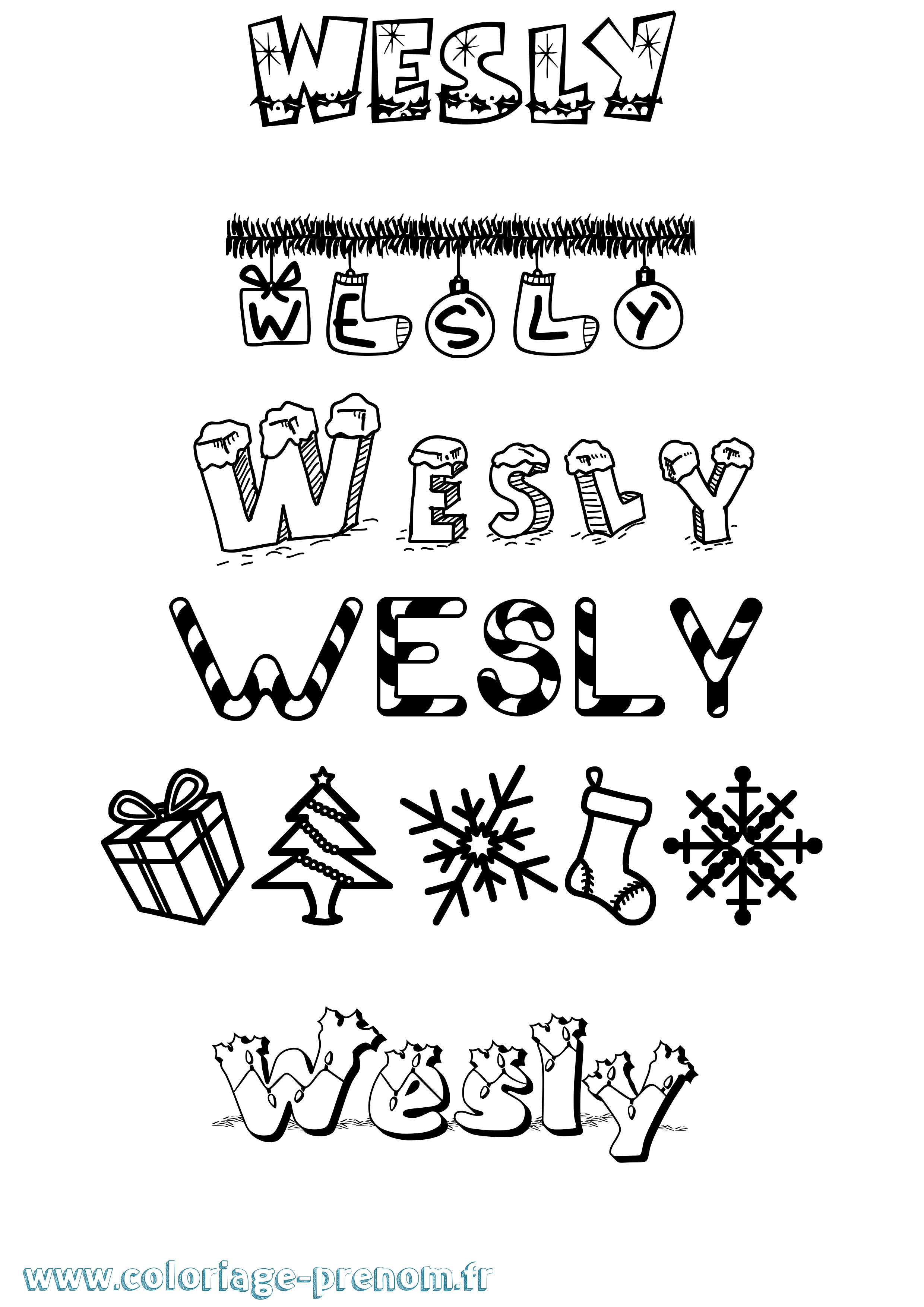 Coloriage Wesly Noël Coloriage prénom Wesly Noël
