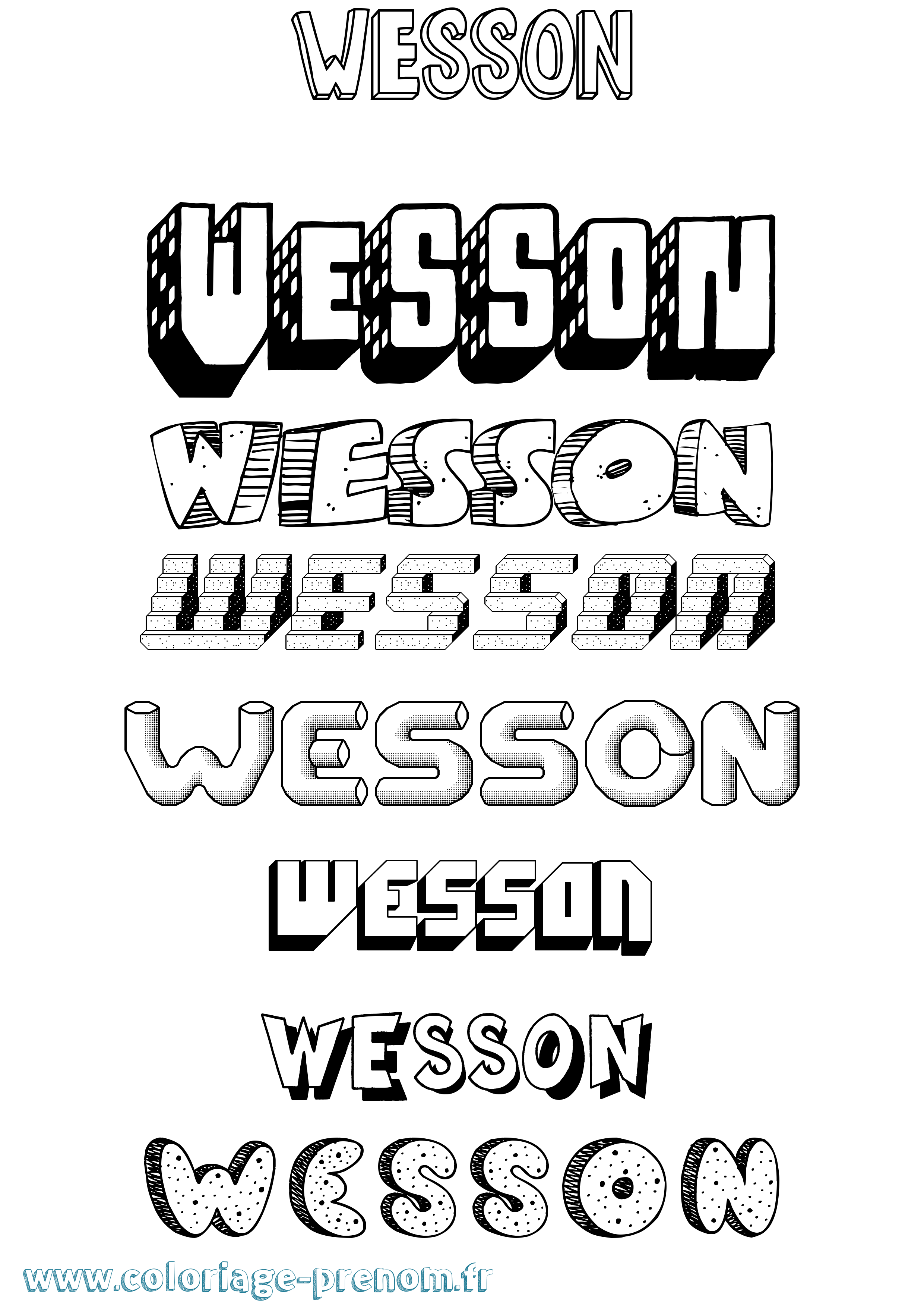 Coloriage Wesson Effet 3D Coloriage prénom Wesson Effet 3D