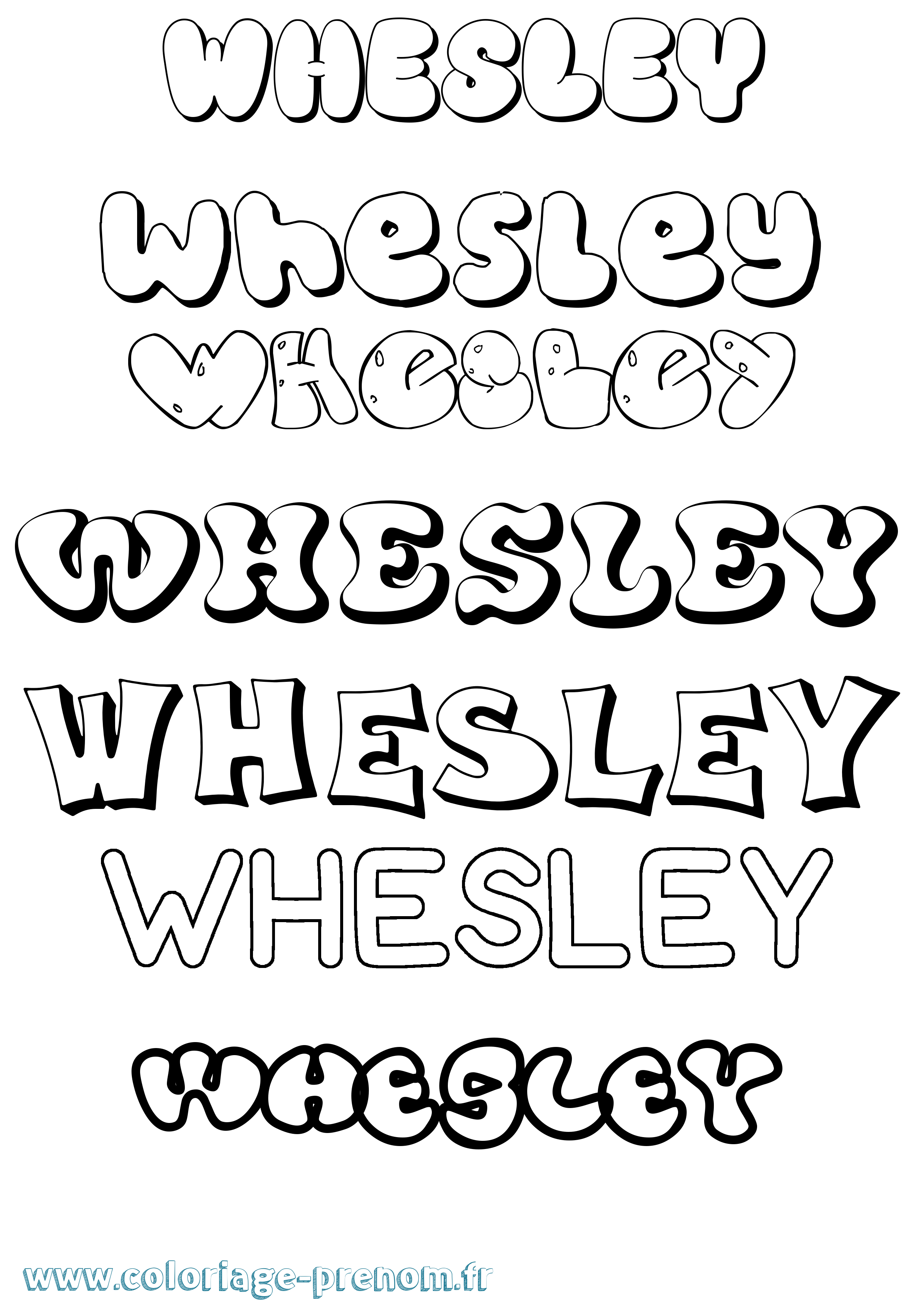 Coloriage Whesley Bubble Coloriage prénom Whesley Bubble