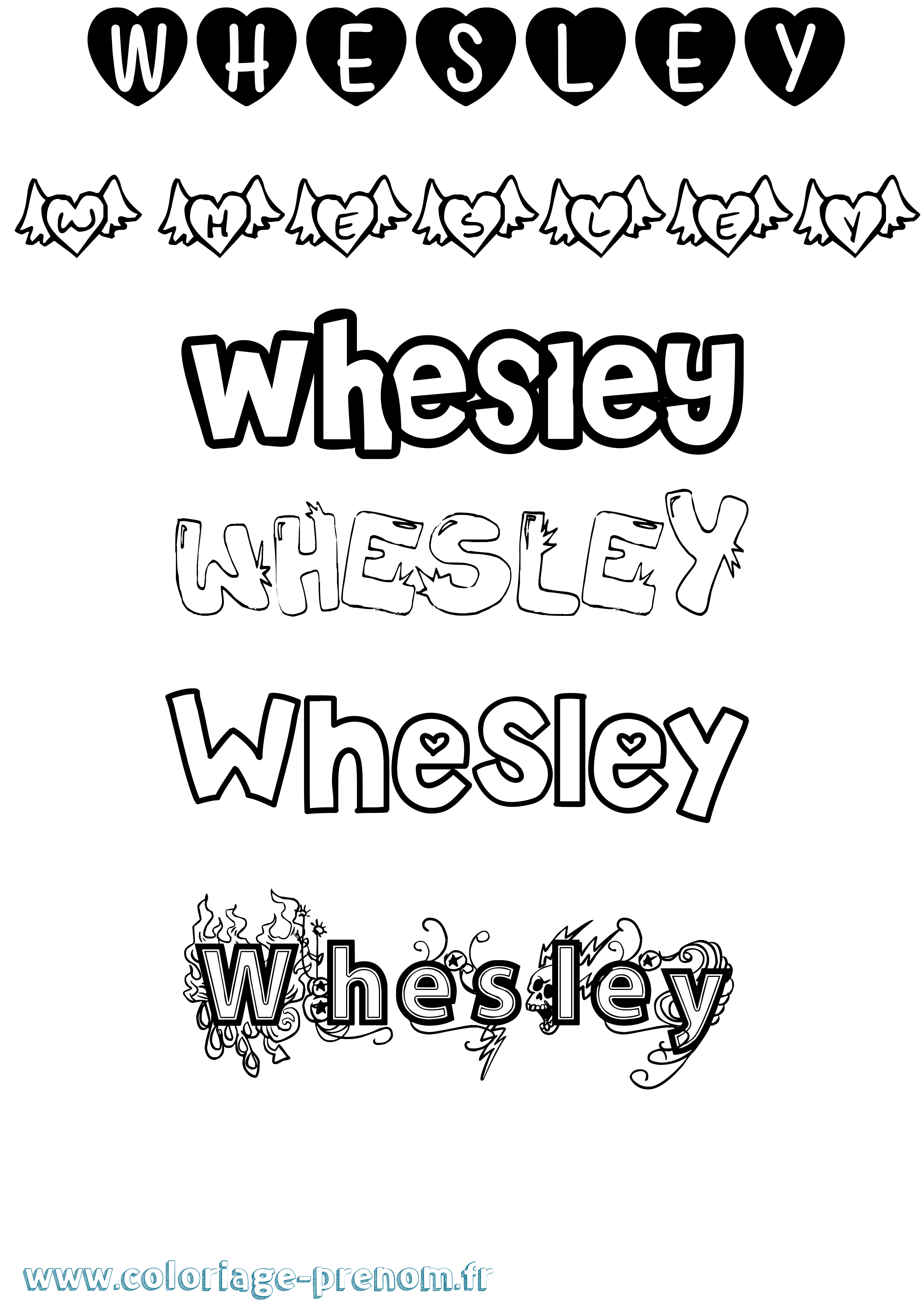 Coloriage Whesley Girly Coloriage prénom Whesley Girly